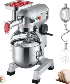 Коммерческий стенд-миксер VEVOR 20L с мясорубкой, 1100 Вт, 3 скорости, чаша из нержавеющей стали и насадки для пекарни и пиццерии