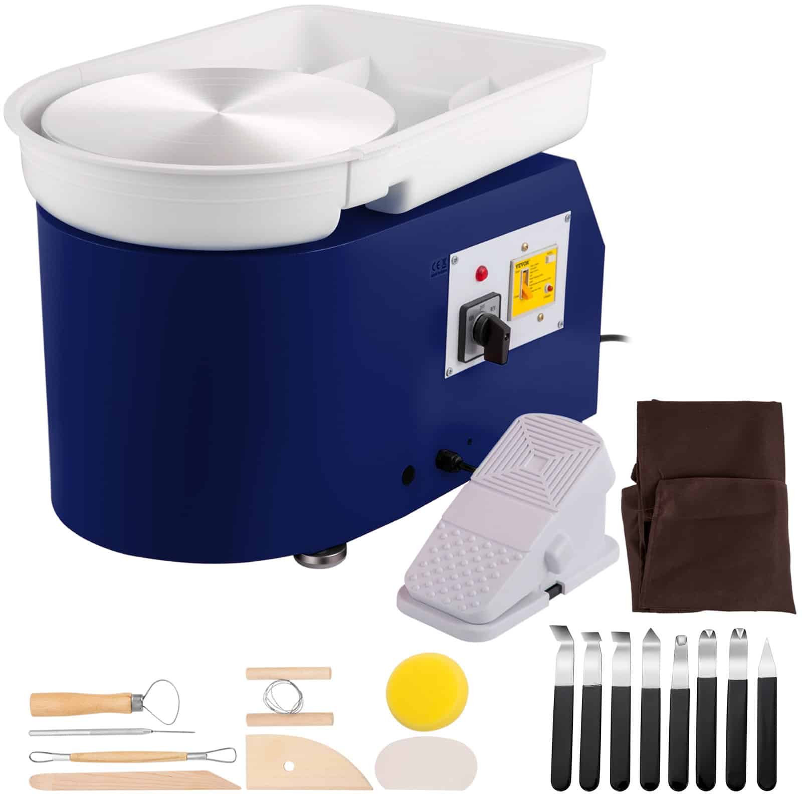 VEVOR 28cm Pottery Wheel 350W 0-300 RPM with Foot Pedal, Sculpting Tools, Apron & Detachable Basin for DIY & Art Craft