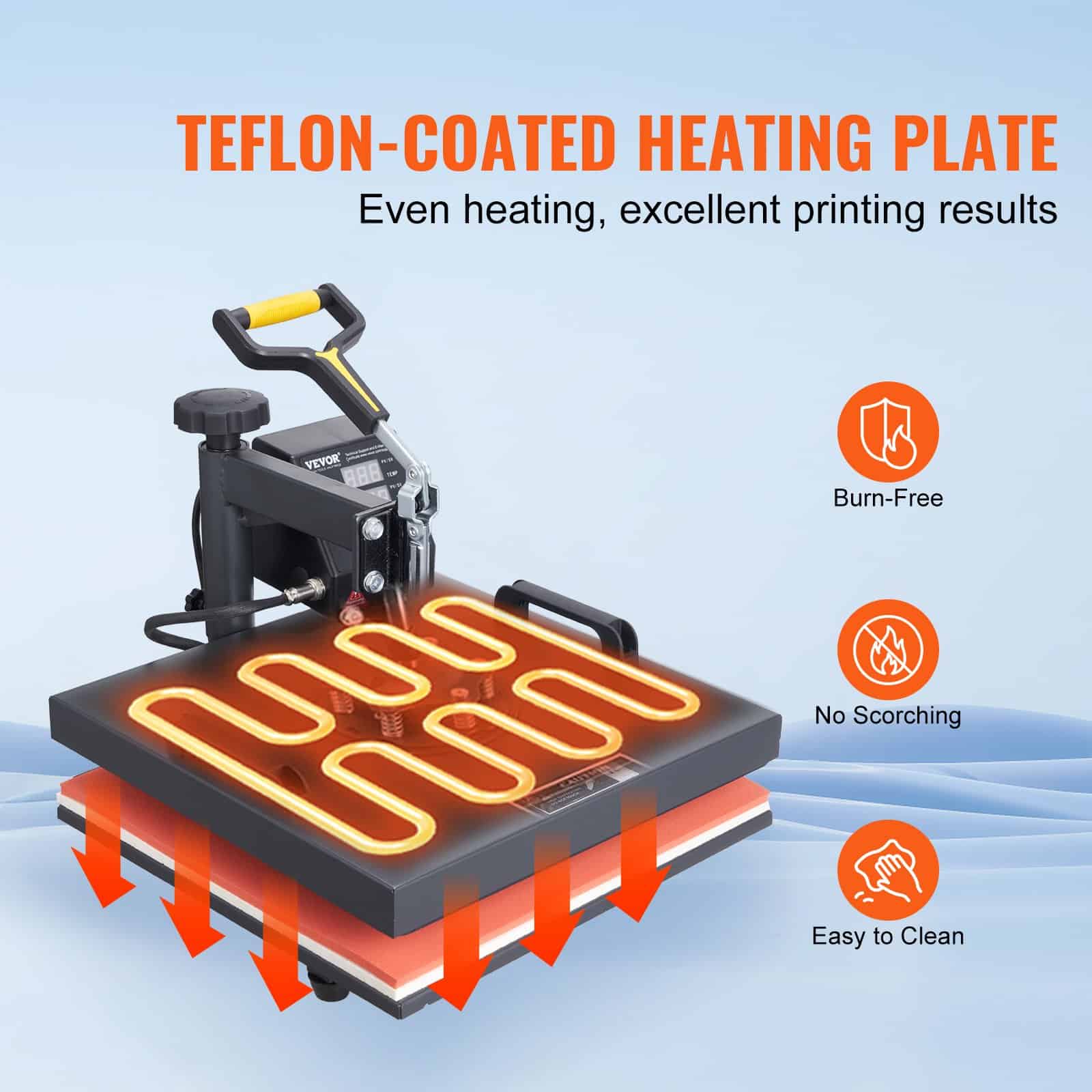 VEVOR 2-in-1 Heat Press Machine 38x38 cm with Cap Platen, Digital Control, Teflon Coating, for T-Shirts, Hats, Sublimation — attēls 5