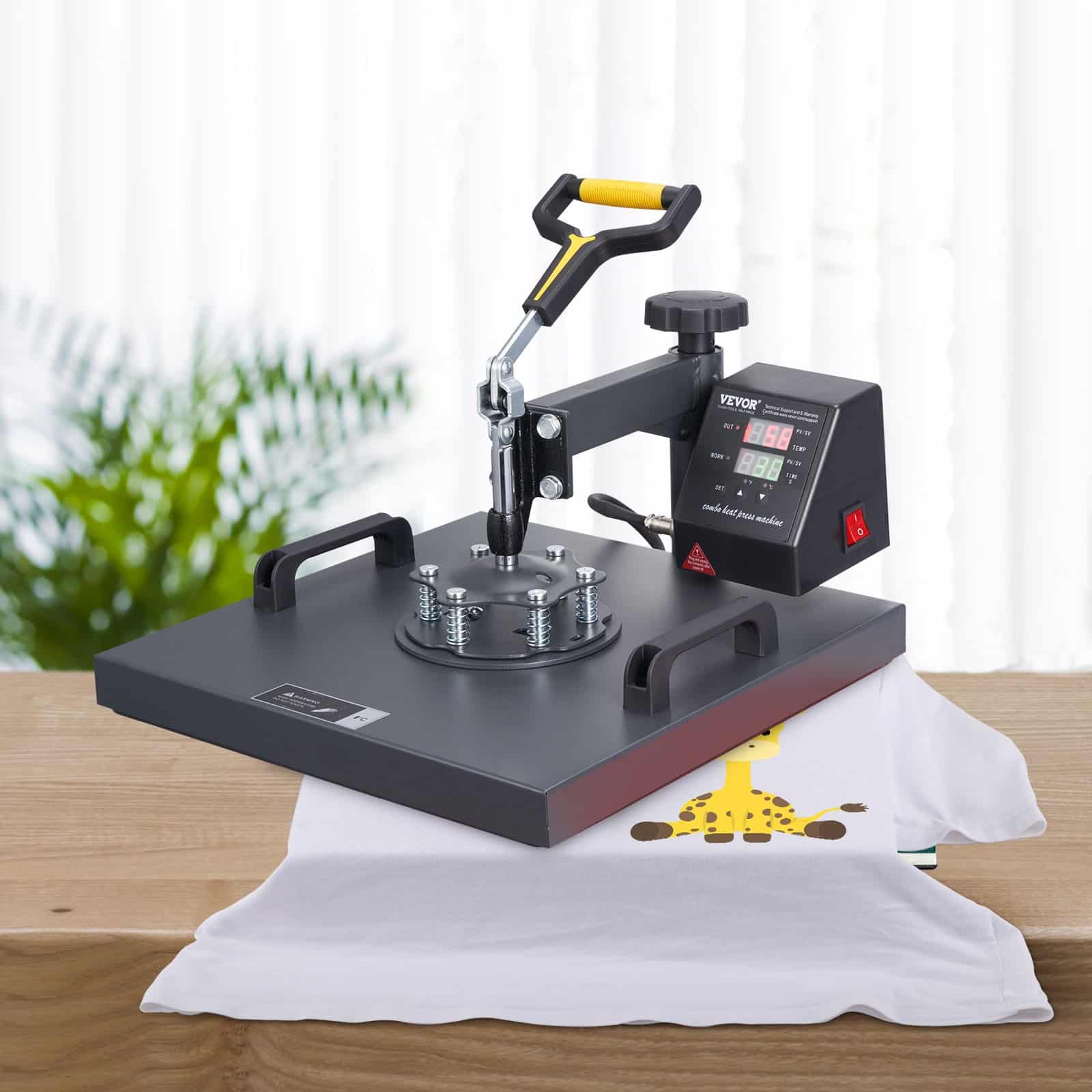 VEVOR 2-in-1 Heat Press Machine 38x38 cm with Cap Platen, Digital Control, Teflon Coating, for T-Shirts, Hats, Sublimation — attēls 8