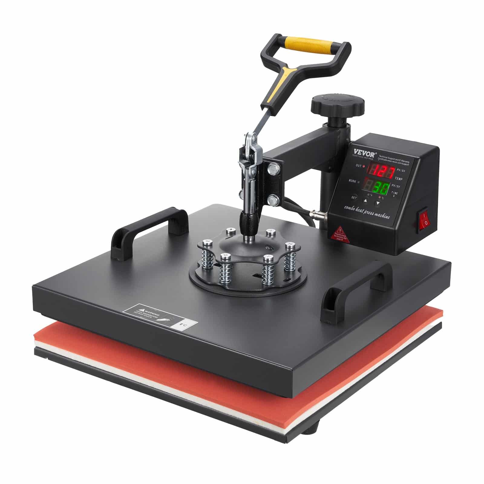 VEVOR 2-in-1 Heat Press Machine 38x38 cm with Cap Platen, Digital Control, Teflon Coating, for T-Shirts, Hats, Sublimation — attēls 10
