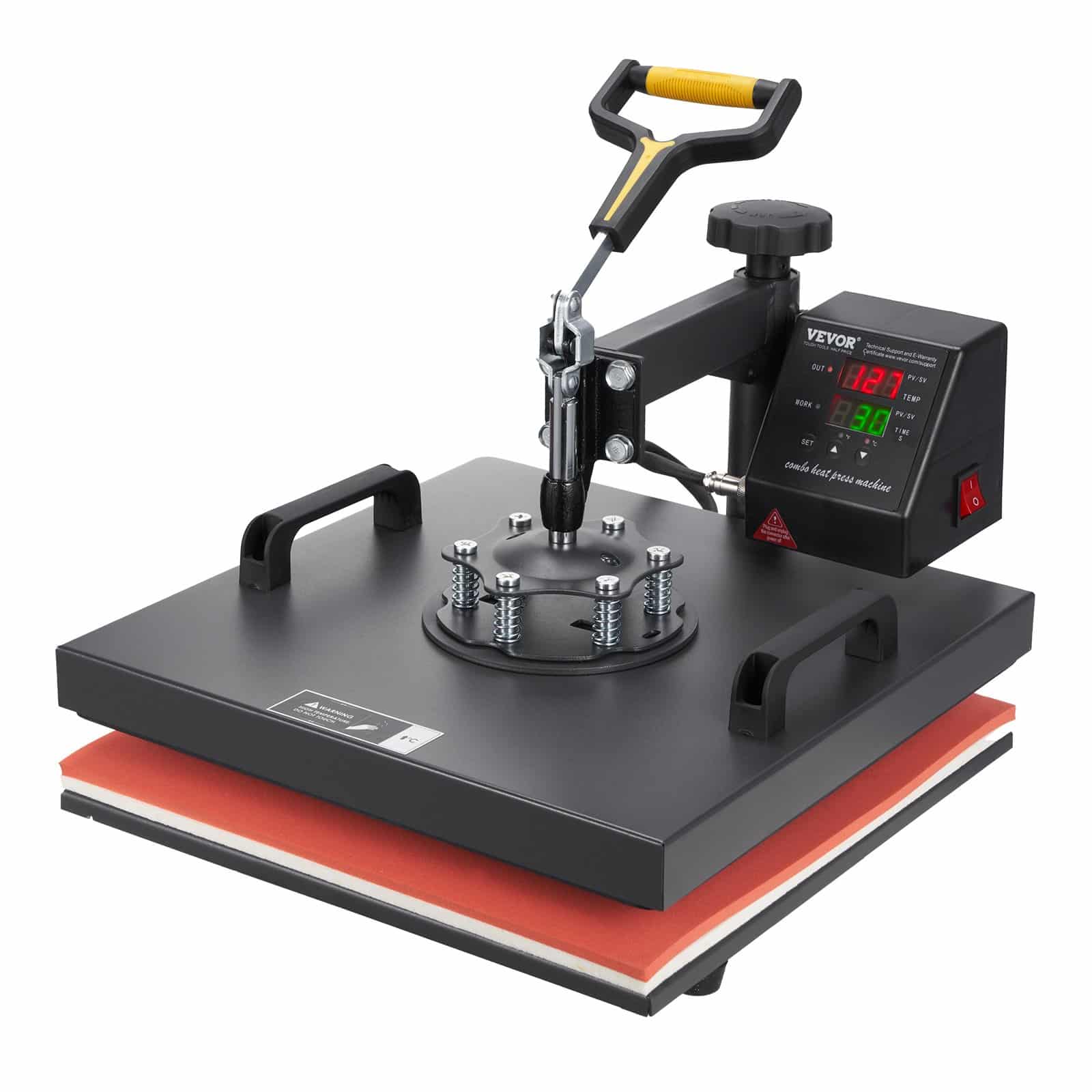 VEVOR 2-in-1 Heat Press Machine 38x38 cm with Cap Platen, Digital Control, Teflon Coating, for T-Shirts, Hats, Sublimation — attēls 11