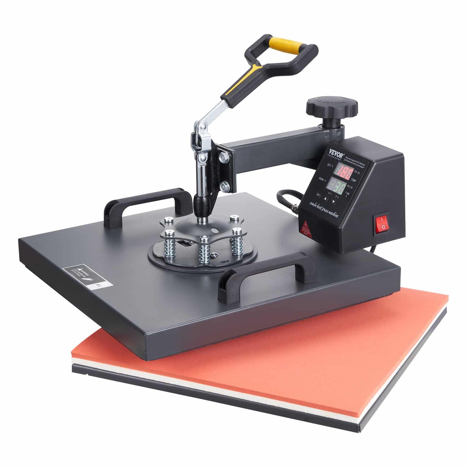 VEVOR 2-in-1 Heat Press Machine 38x38 cm with Cap Platen, Digital Control, Teflon Coating, for T-Shirts, Hats, Sublimation — attēls 9