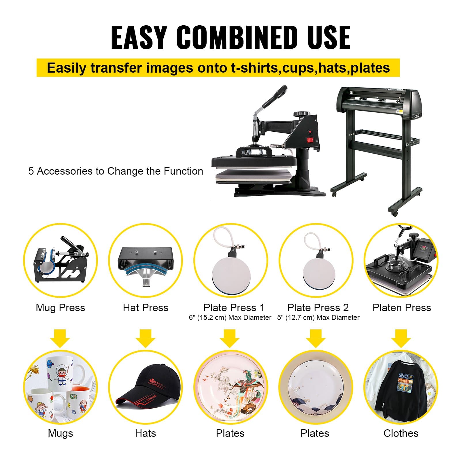 VEVOR 5-in-1 Heat Press & 71 cm Vinyl Cutter Plotter with Software, 30.5x38.1 cm Sublimation Machine for Custom Printing - Image 7