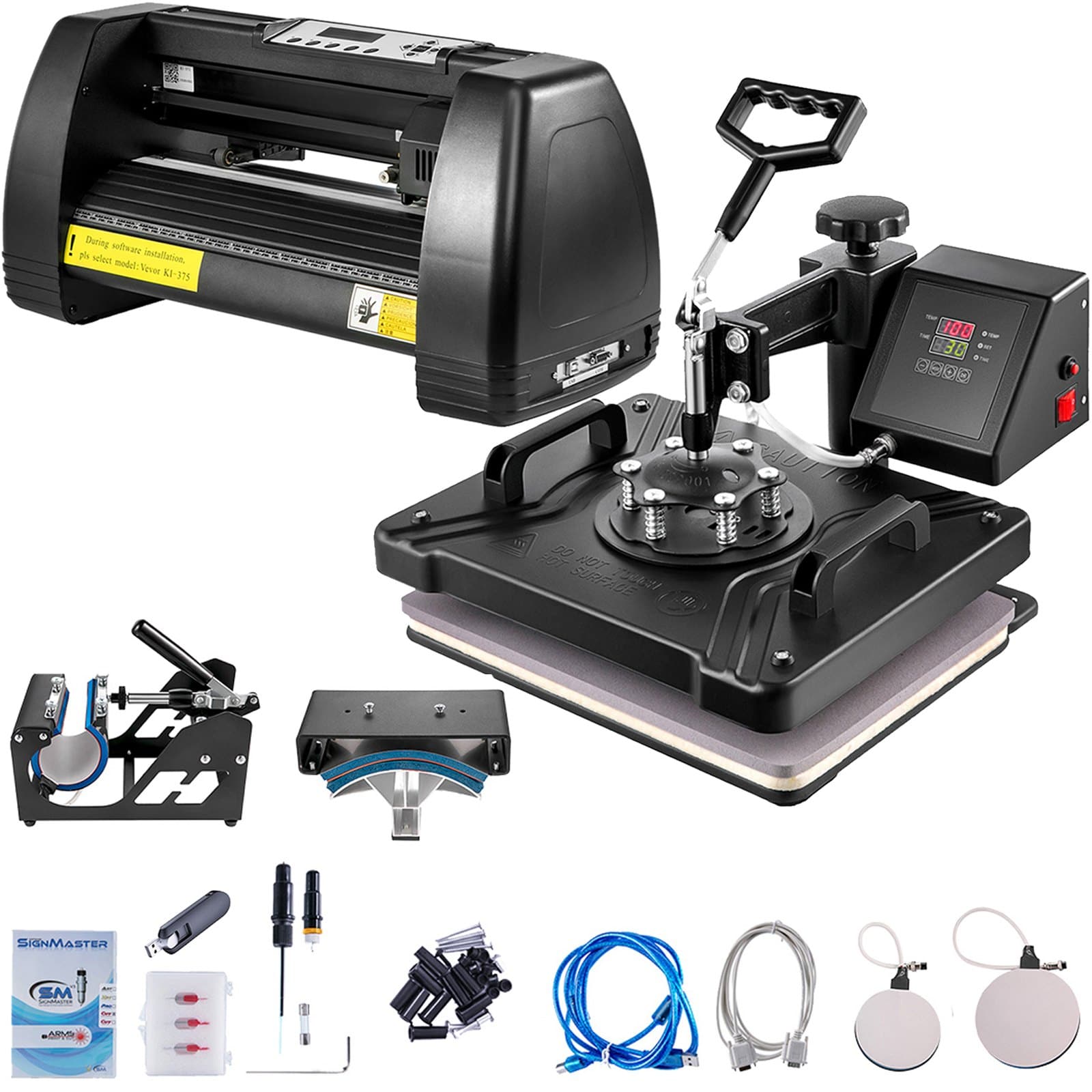 VEVOR 5-in-1 Digital 38x30 cm Heat Press & 35 cm Vinyl Cutter with Signmaster Software for Custom Design Printing