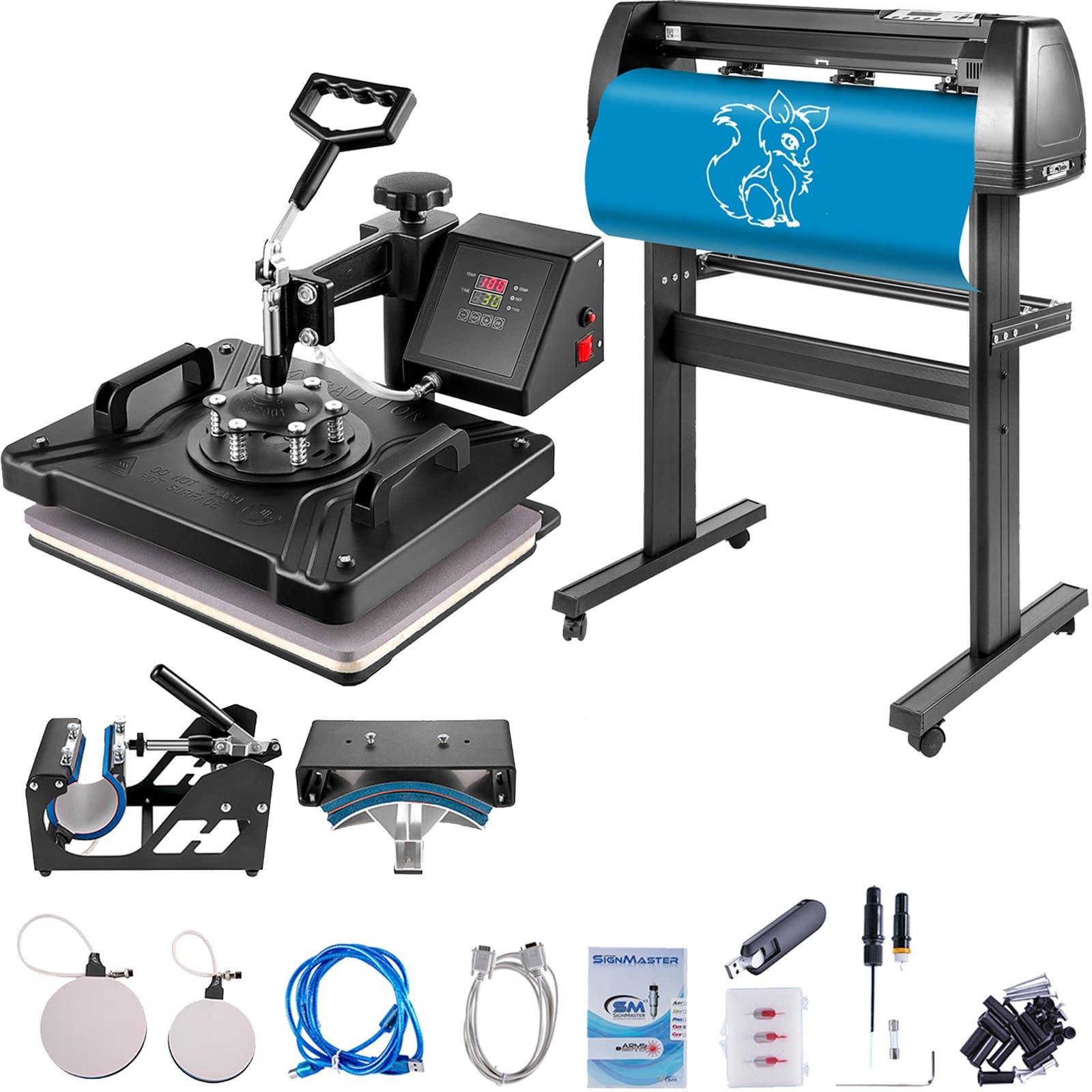 VEVOR 5-in-1 Digital Heat Press 38x30cm & 870mm Vinyl Cutter with SignMaster Software for Custom Design & Transfer
