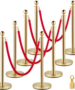 VEVOR комплект из 8 золотых стоек для контроля толпы с красными бархатными канатами 1,5 м, тяжелое бетонное основание