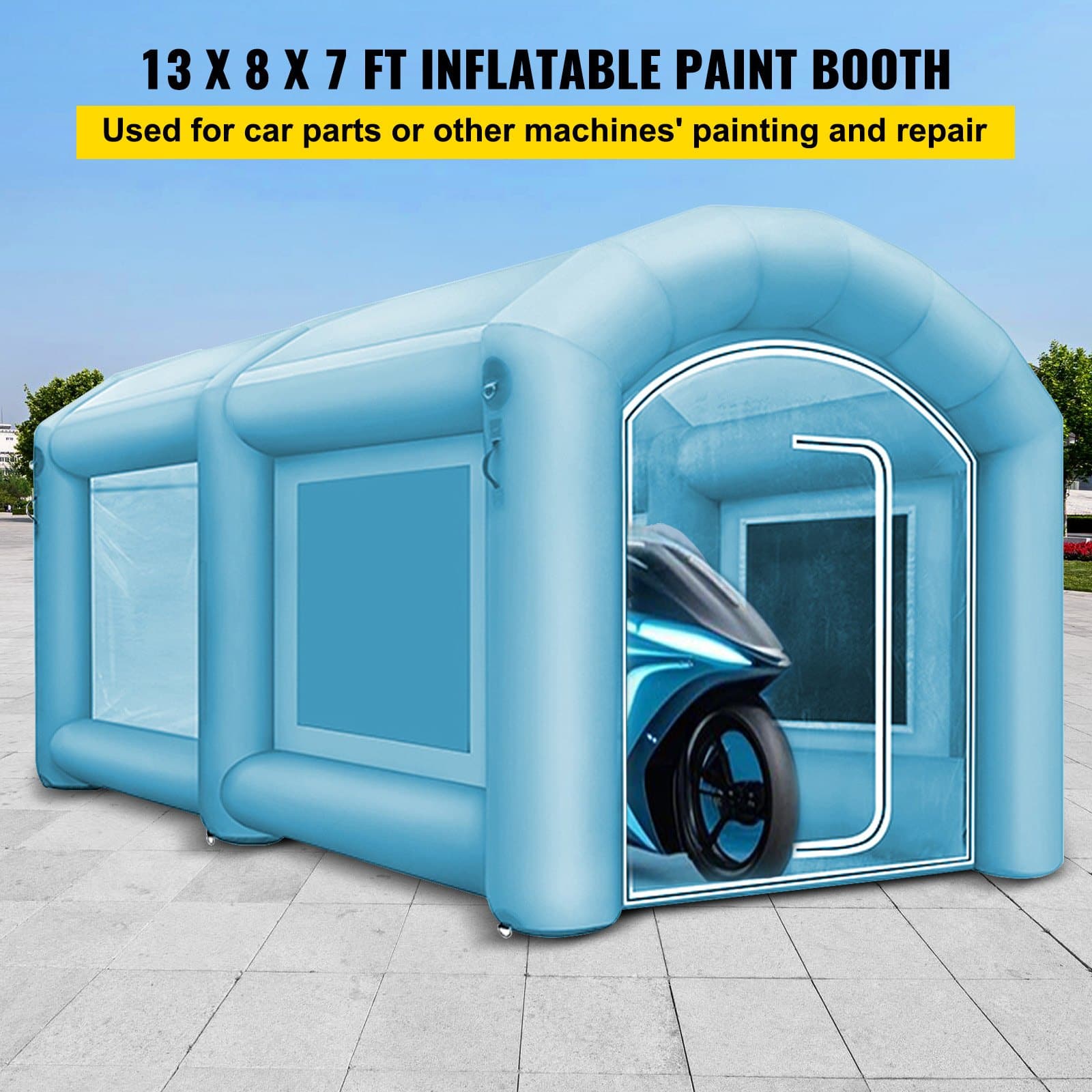 VEVOR Inflatable Spray Booth Tent 3.6x1.7x1.8m with 2 Blowers, Car Paint Workstation, 210D Oxford Fabric & Air Filtration - Зображення 2