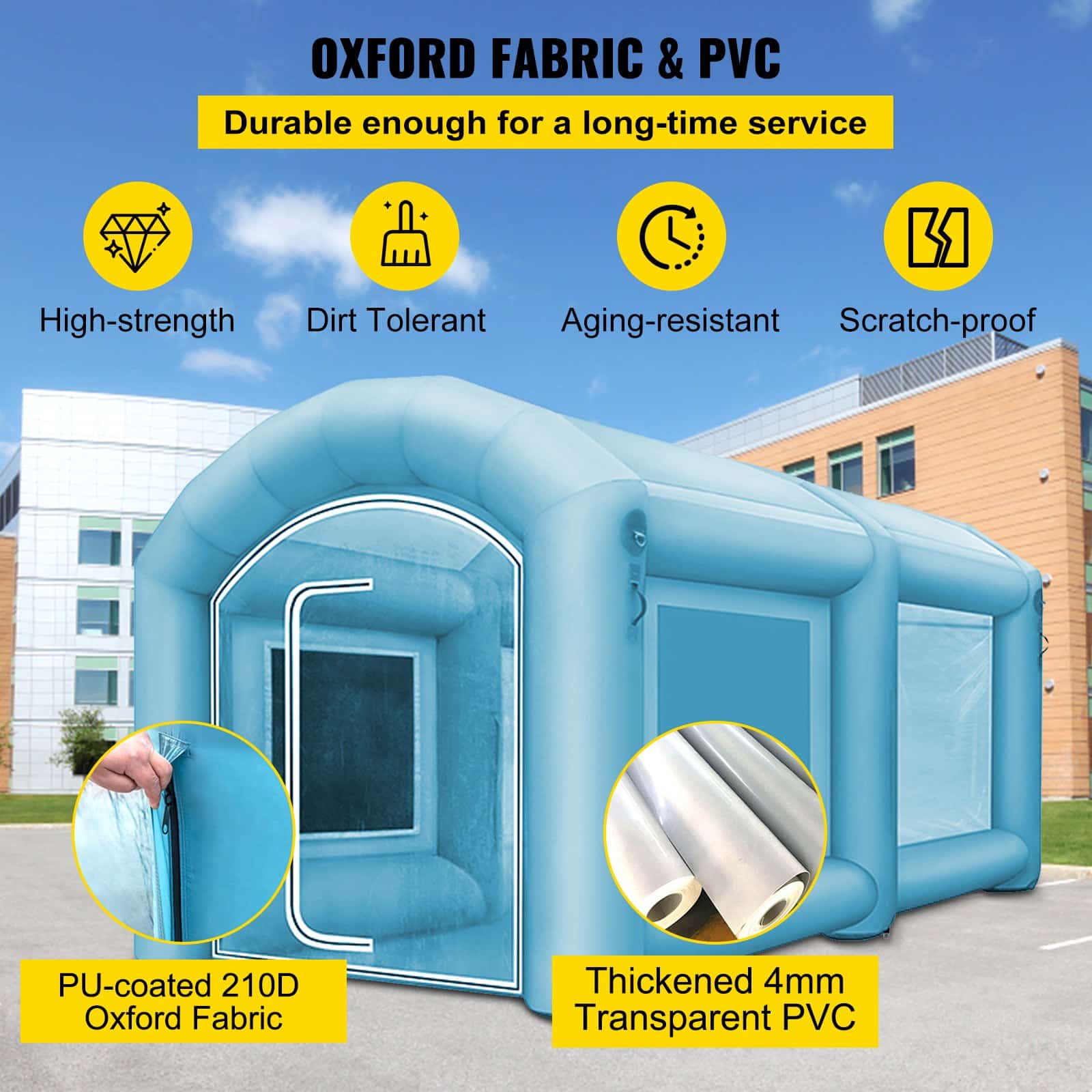 VEVOR Inflatable Spray Booth Tent 3.6x1.7x1.8m with 2 Blowers, Car Paint Workstation, 210D Oxford Fabric & Air Filtration - Зображення 3