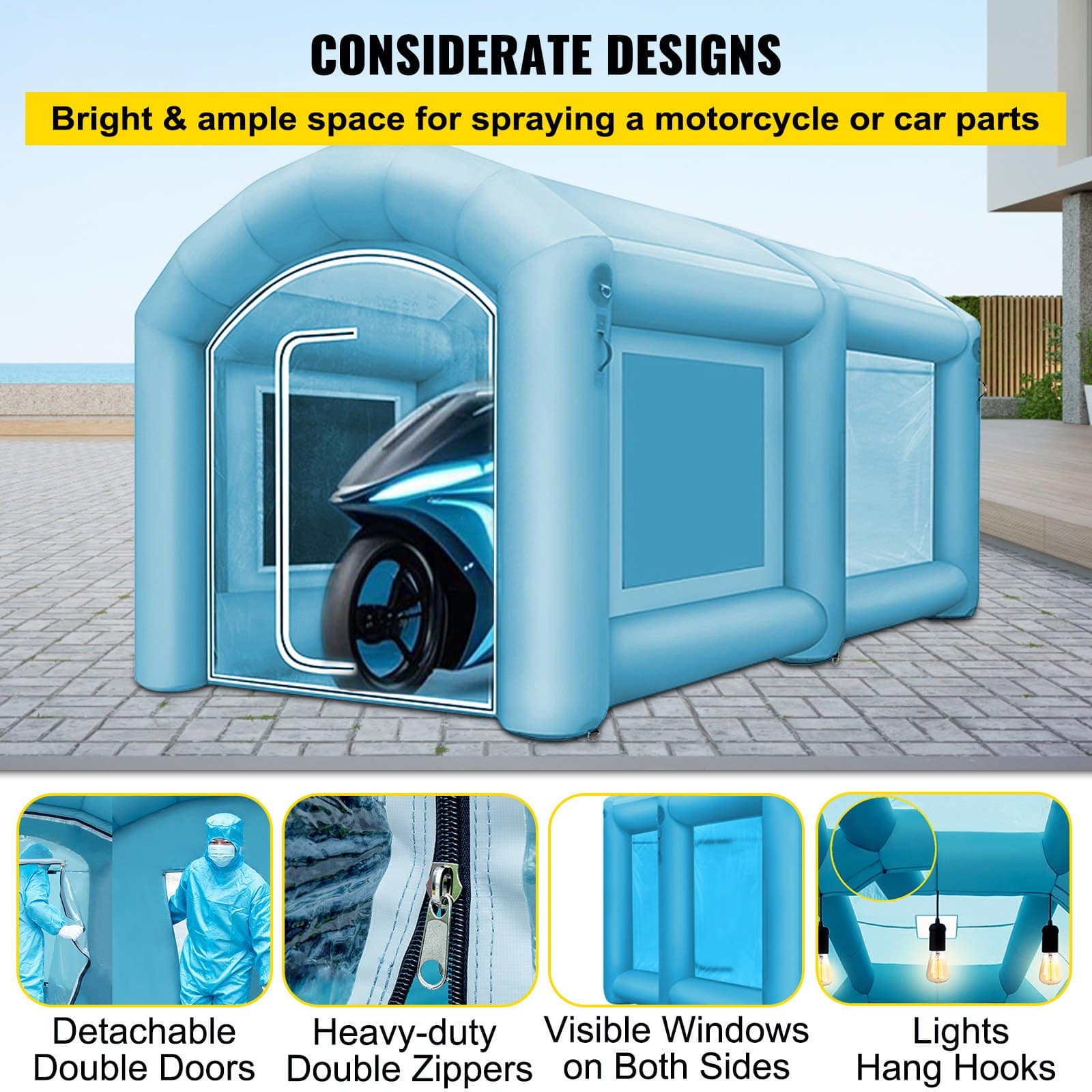 VEVOR Inflatable Spray Booth Tent 3.6x1.7x1.8m with 2 Blowers, Car Paint Workstation, 210D Oxford Fabric & Air Filtration - Зображення 4