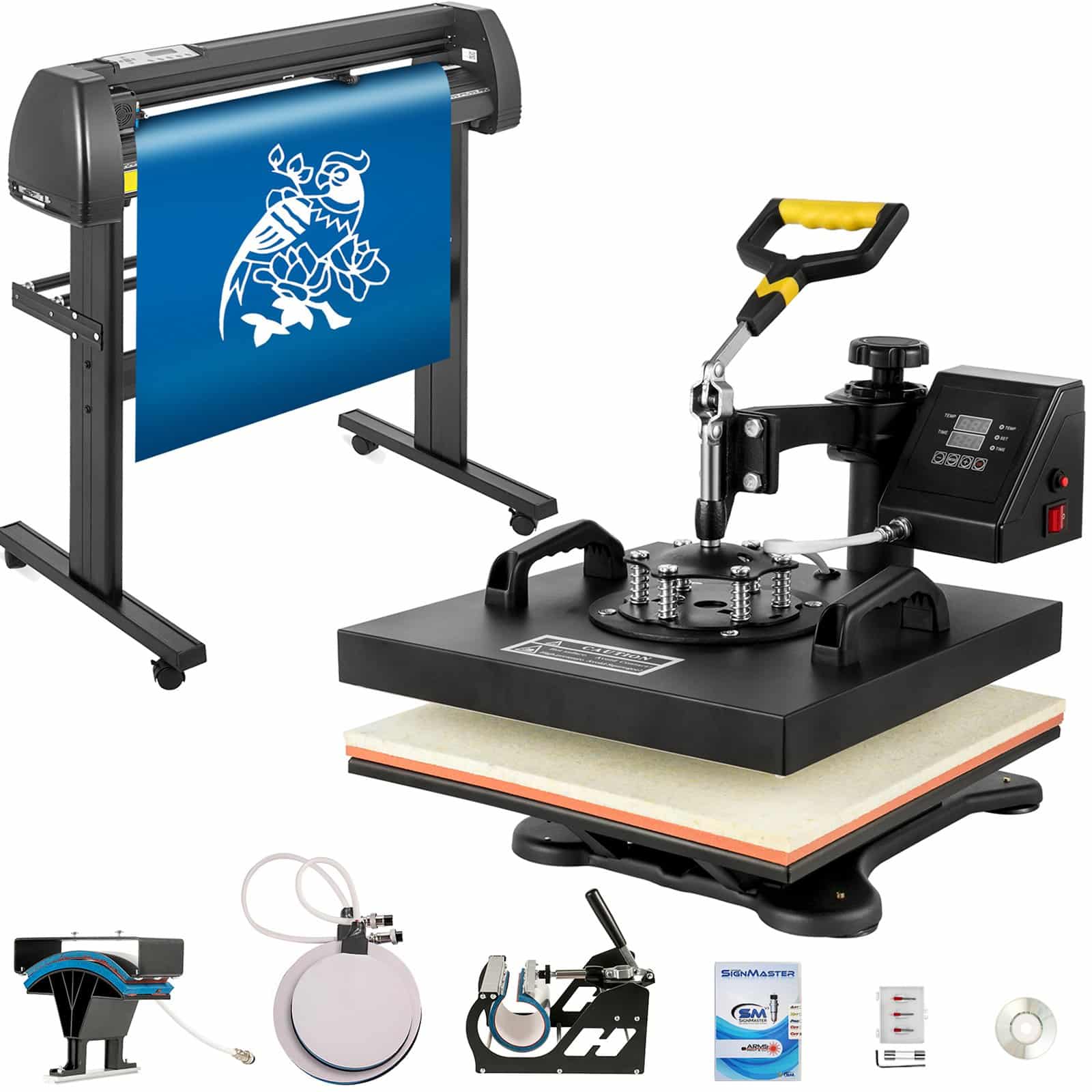 38x38cm Heat Press & 87cm Vinyl Cutter Plotter Kit with Software – Digital Clamshell, LCD Control, 5-in-1 Transfer Machine
