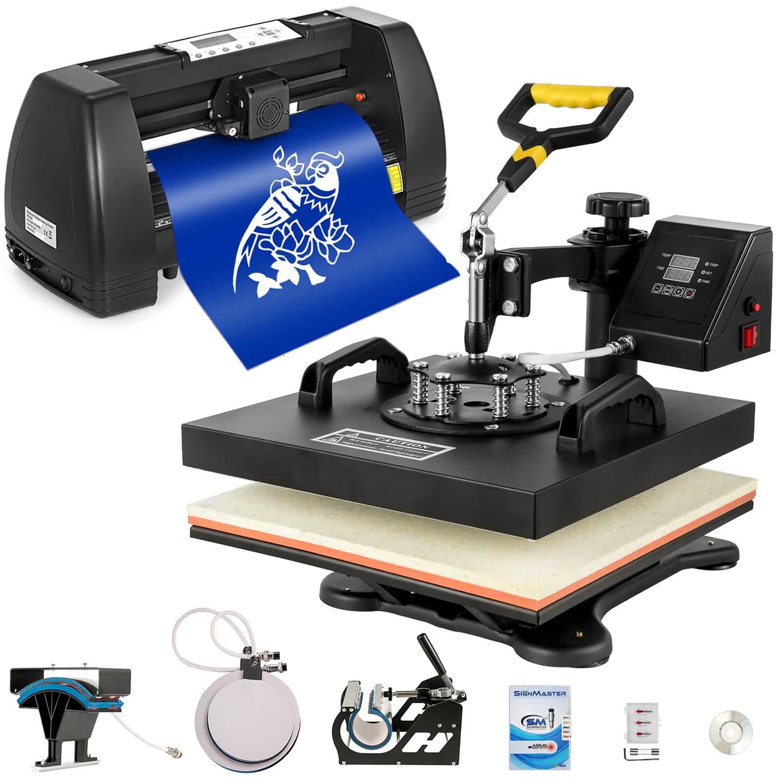VEVOR 5-in-1 Heat Press & 35.6 cm Vinyl Cutter Plotter Set, 38 x 38 cm Platen, for T-Shirts, Hats, Mugs, Plates & Crafts