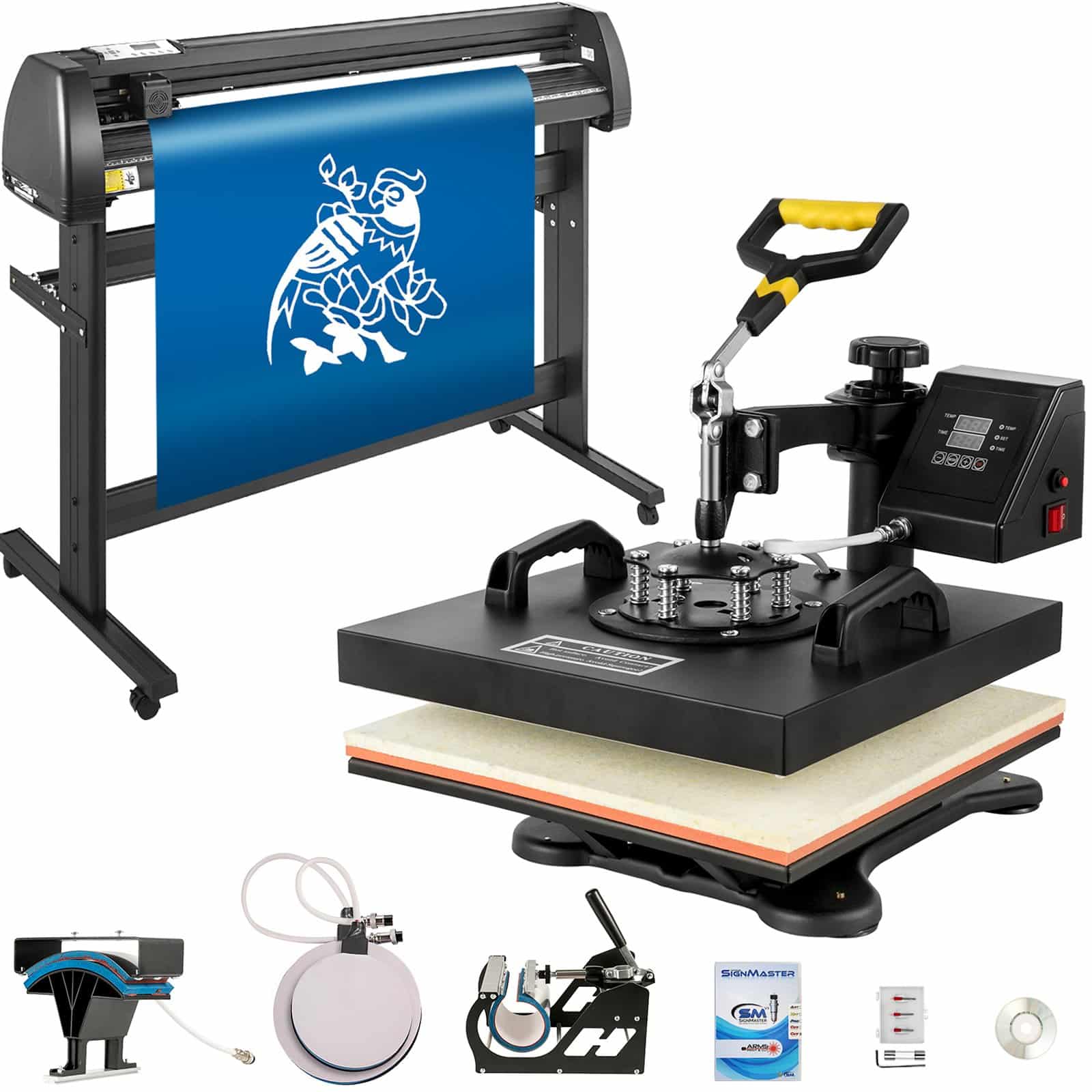 VEVOR 5-in-1 Heat Press 38x38 cm with 134.6 cm Vinyl Cutter Plotter & 3 Blades for T-Shirts, Caps, Mugs & Sign Making