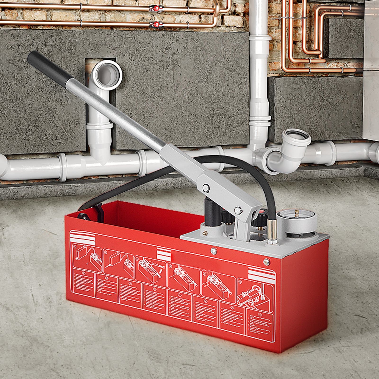 VEVOR 25 bar Hydrostatic Test Pump, 12.1 L Manual Water Pressure Tester Kit with Dual-Valve Gauge for Pipeline Testing - Зображення 8