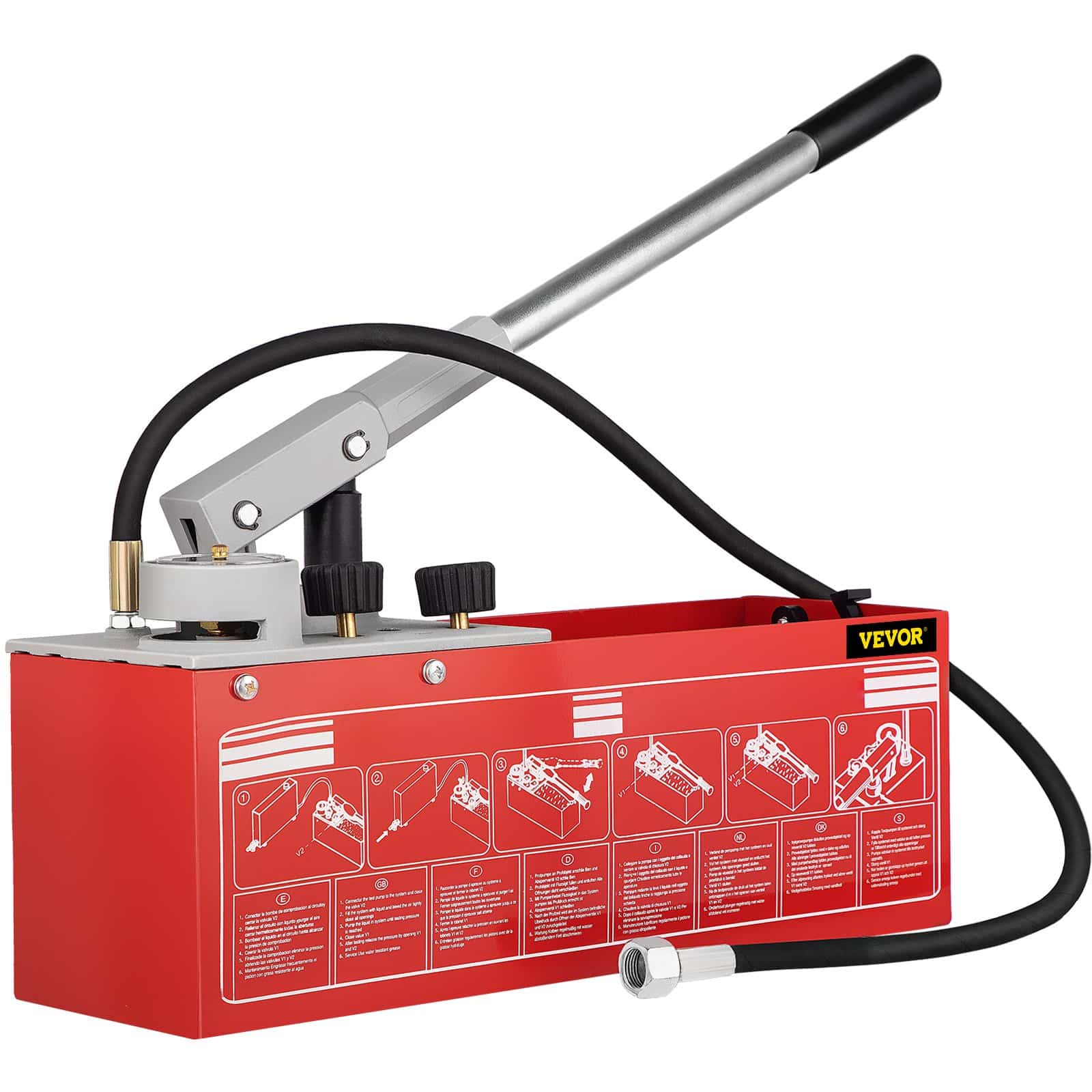 VEVOR 25 bar Hydrostatic Test Pump, 12.1 L Manual Water Pressure Tester Kit with Dual-Valve Gauge for Pipeline Testing - Зображення 10