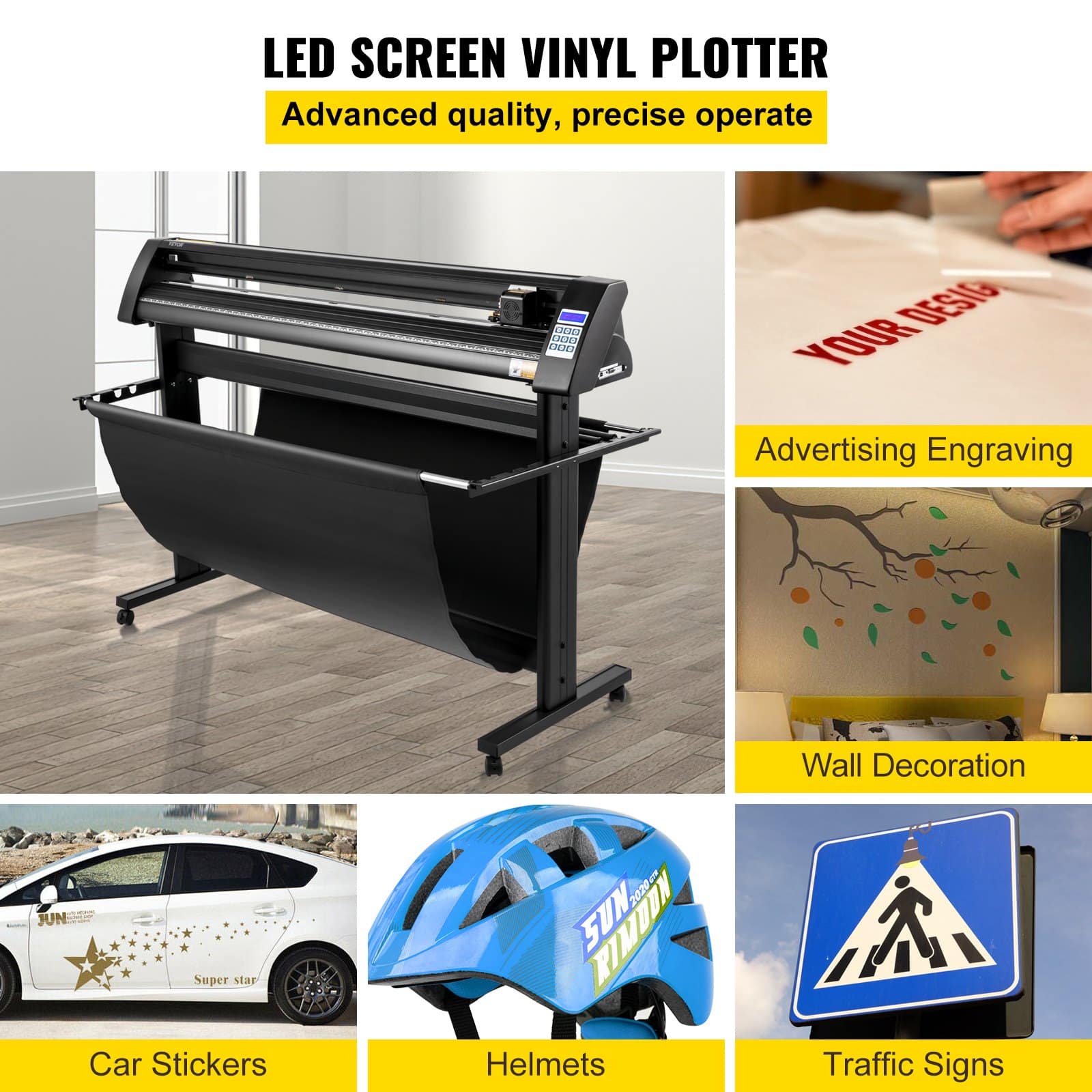VEVOR 1350mm Vinyl Cutter Plotter with LED Screen, Optical Eye, Stand, SignCut & Signmaster Software Compatible — attēls 2