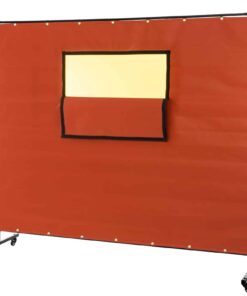 VEVOR Welding Curtain 183x244 cm with Metal Frame & Wheels, Fireproof Fiberglass with Window, for Workshop & Industrial Use, Red