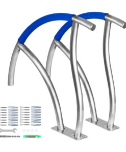 VEVOR 2PCS Stainless Steel Pool Handrails with Mount Base, 76cm x 76cm, 170kg Load, with Grip Covers & Mounting Kit