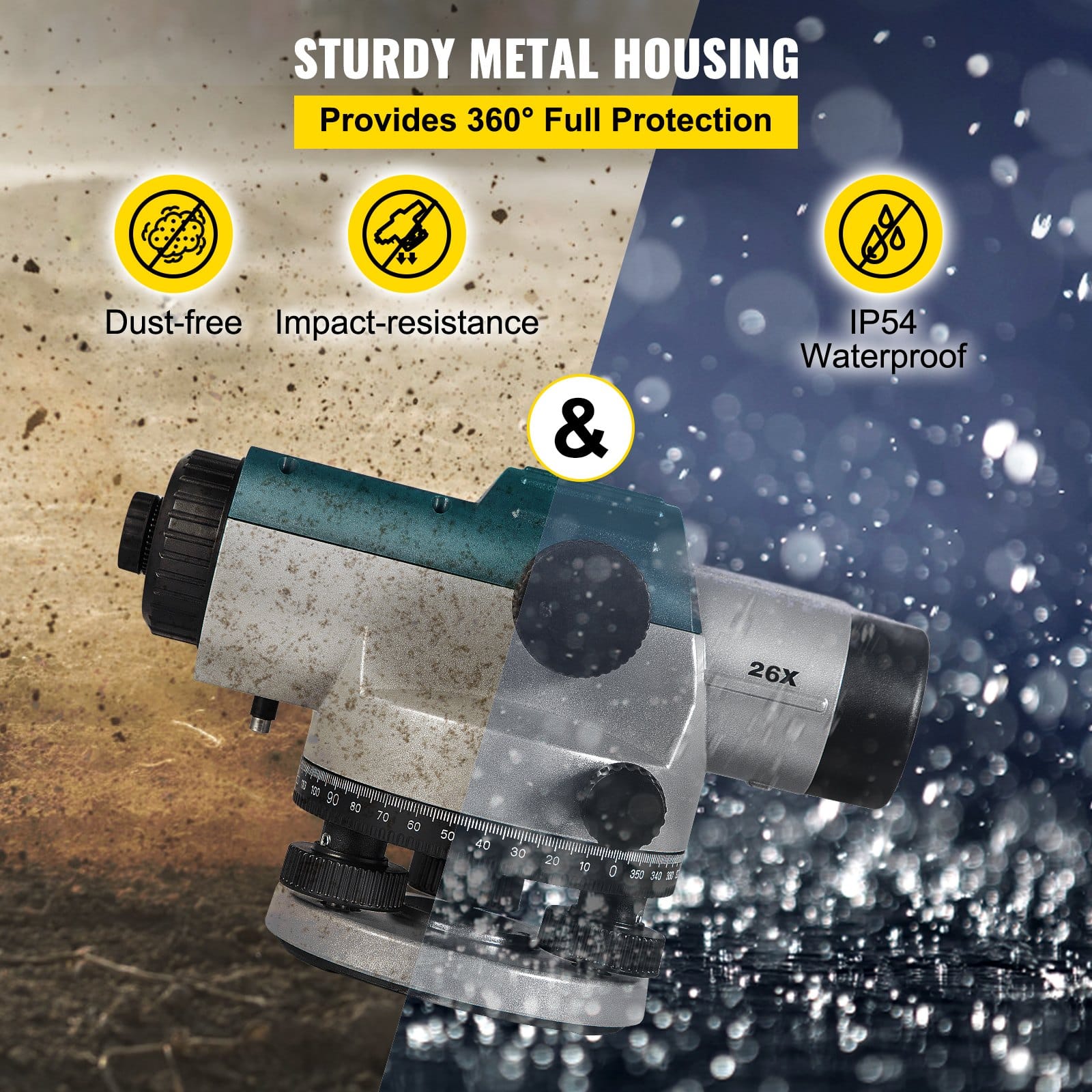 VEVOR 26X Auto Optical Level with 40mm Lens, IP54 Waterproof ...