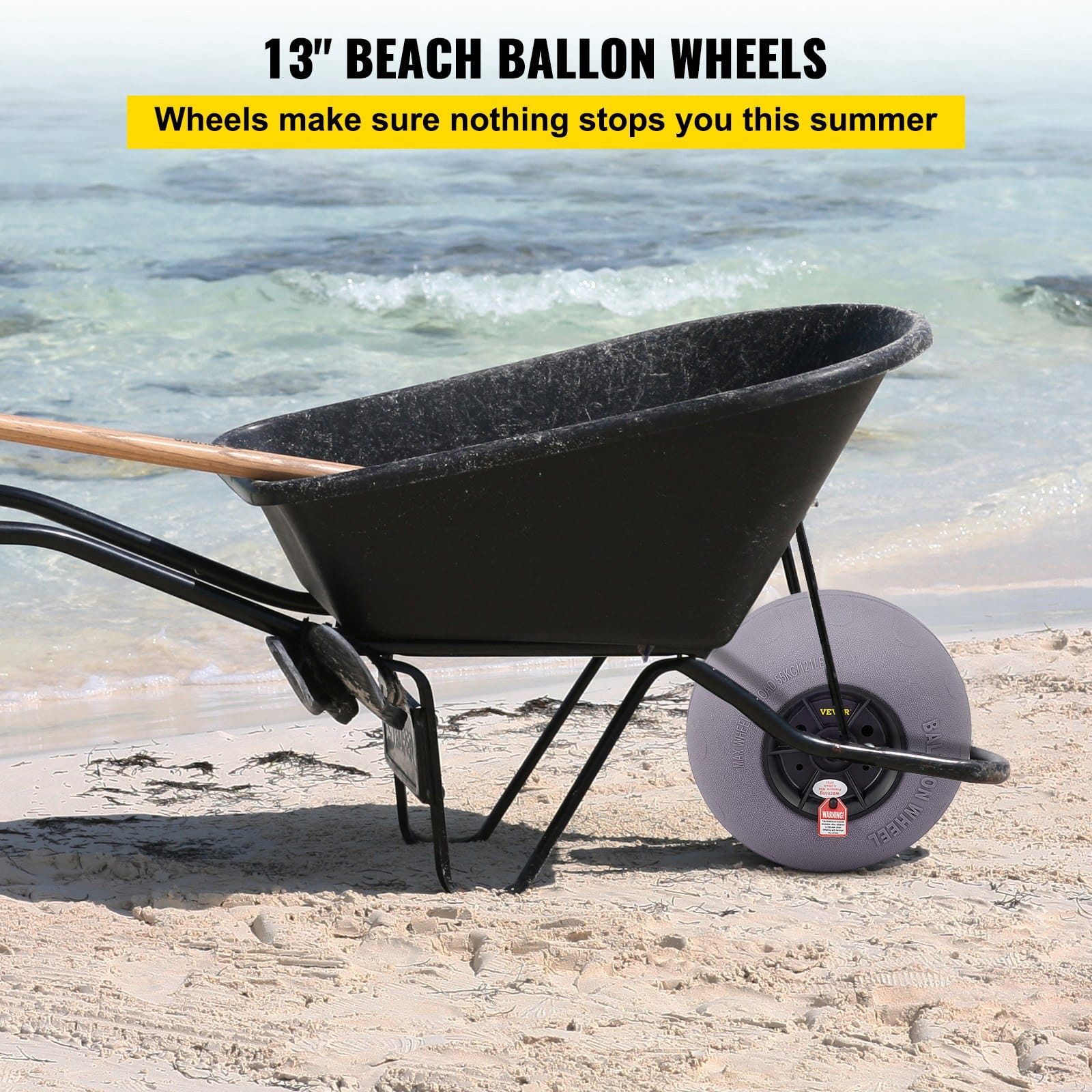 VEVOR 33 cm Beach Balloon Wheels 2-Pack, TPU Sand Tires for Kayak Dolly, Canoe Cart & Buggy w/ Free Air Pump — изображение 2