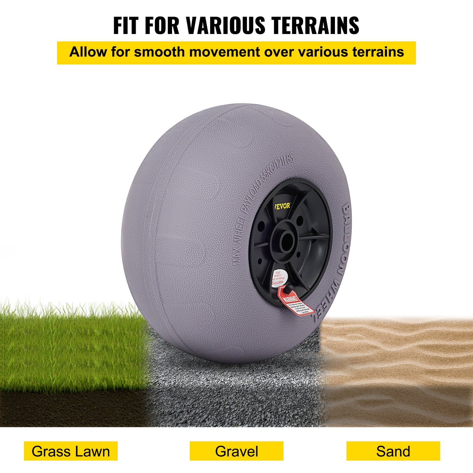 VEVOR 33 cm Beach Balloon Wheels 2-Pack, TPU Sand Tires for Kayak Dolly, Canoe Cart & Buggy w/ Free Air Pump — изображение 5