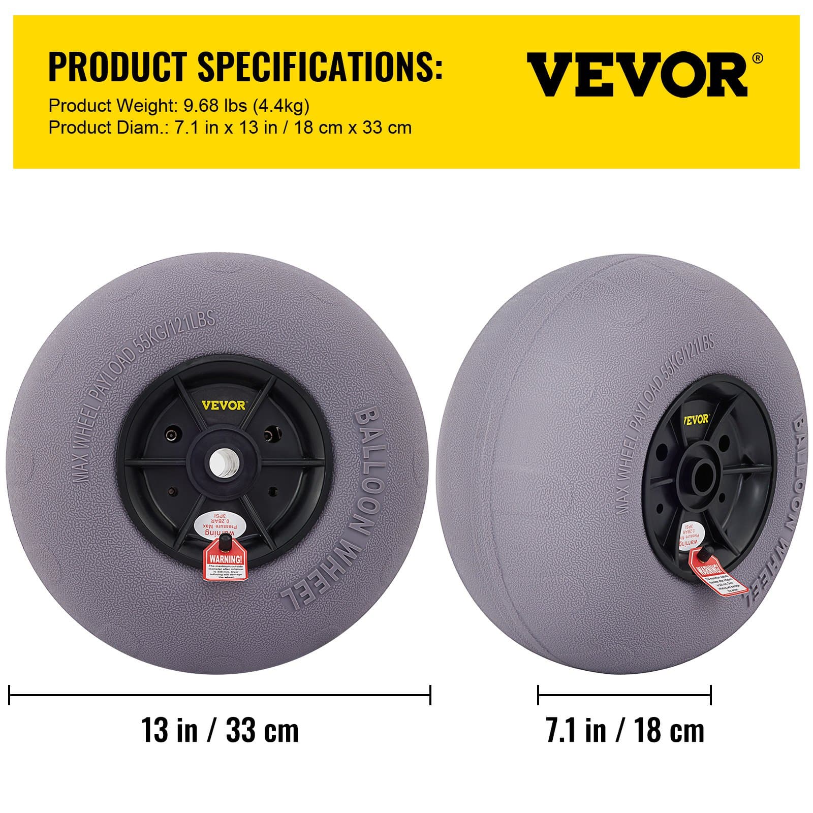 VEVOR 33 cm Beach Balloon Wheels 2-Pack, TPU Sand Tires for Kayak Dolly, Canoe Cart & Buggy w/ Free Air Pump — изображение 7