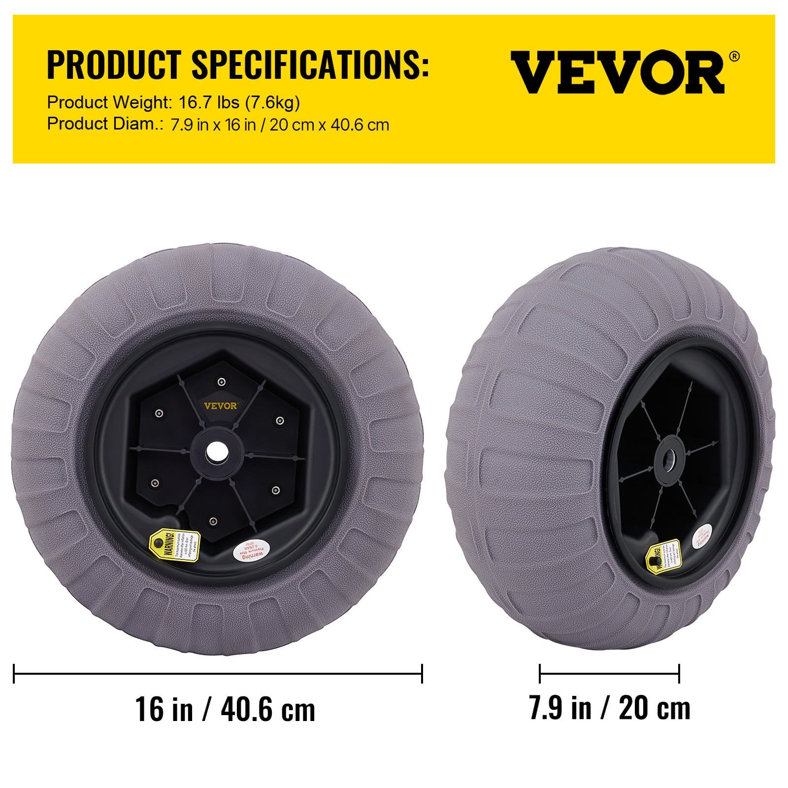 VEVOR 2-Pack 40 cm Beach Balloon Wheels with Air Pump – TPU Sand Tires for Kayak, Canoe, Buggy & Cart, 80 kg Load Capacity — изображение 7