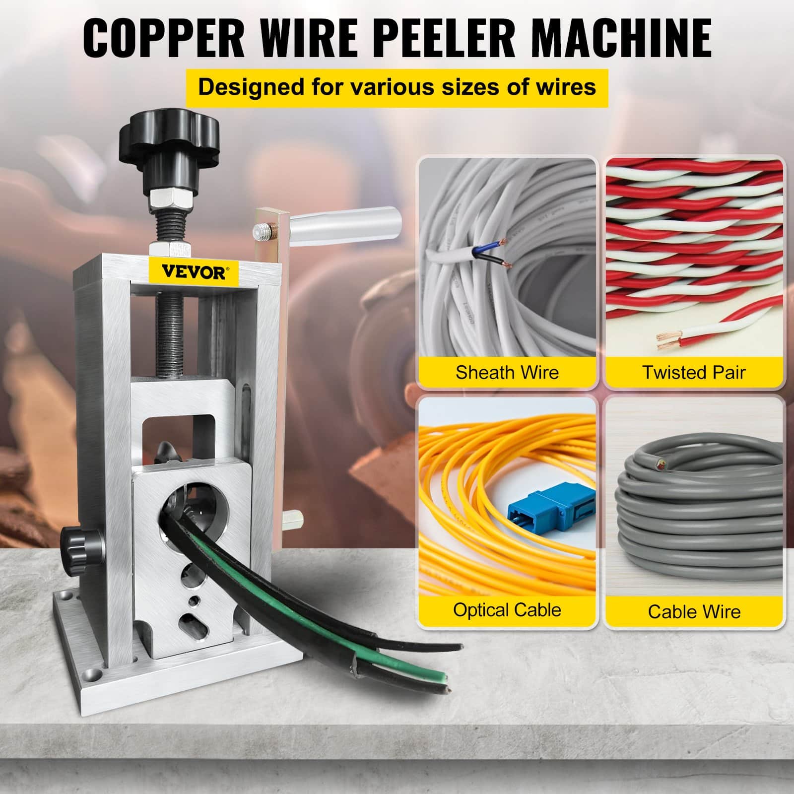 VEVOR Wire Stripping Machine 1.5–40 mm, Manual & Drill Powered Copper Cable Stripper, Steel Blade, Portable, for Recycling - Image 2