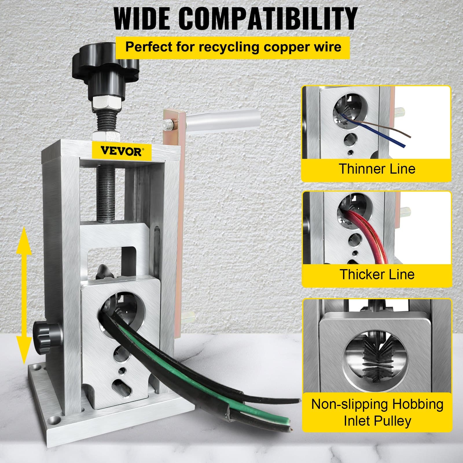 VEVOR Wire Stripping Machine 1.5–40 mm, Manual & Drill Powered Copper Cable Stripper, Steel Blade, Portable, for Recycling - Image 4