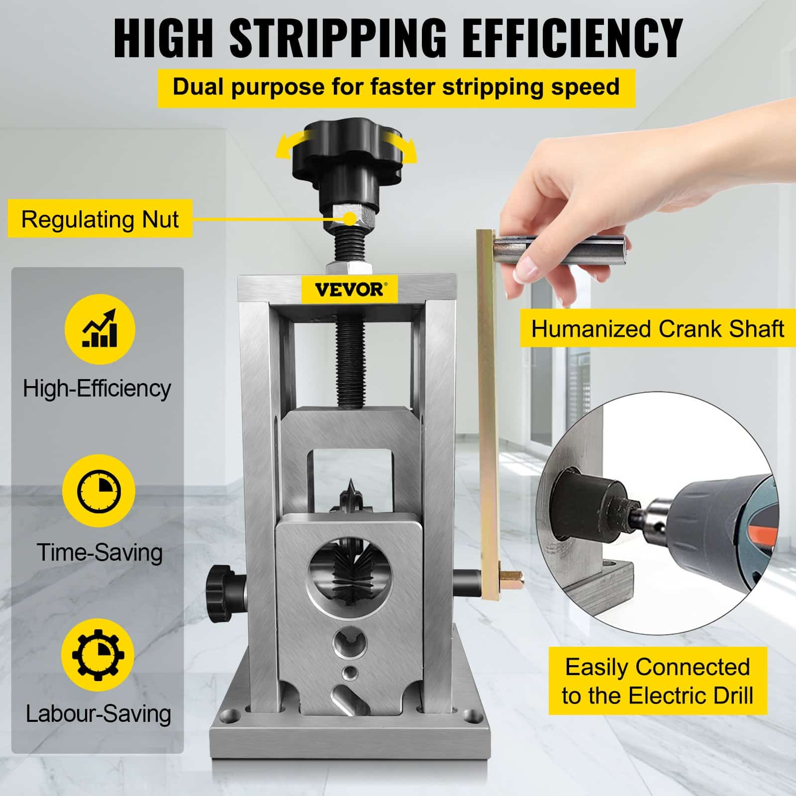 VEVOR Wire Stripping Machine 1.5–40 mm, Manual & Drill Powered Copper Cable Stripper, Steel Blade, Portable, for Recycling - Image 5