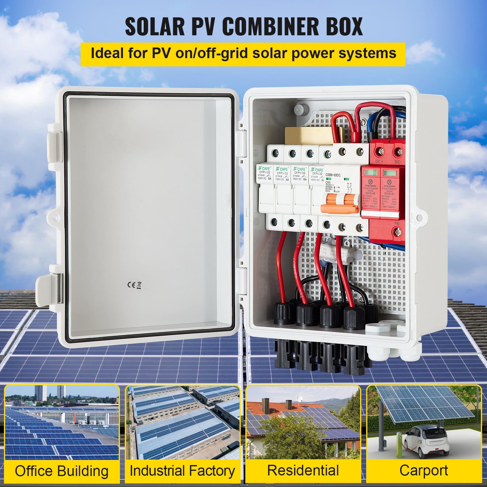 VEVOR 4-String PV Combiner Box, 15A Fuses, 63A Breaker, IP65 Waterproof, Lightning Protection, for Grid/Off-Grid Solar Systems — изображение 2