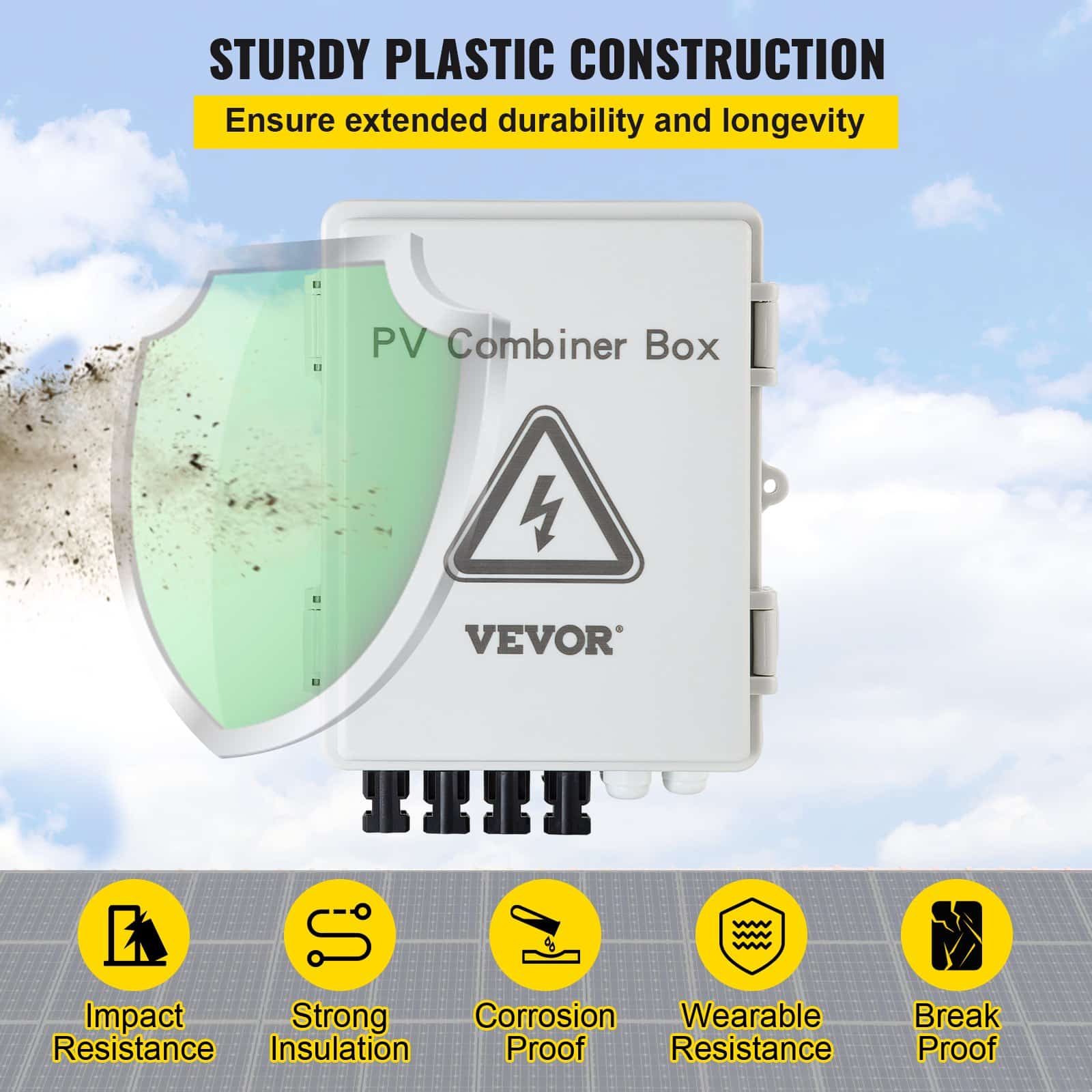 VEVOR 4-String PV Combiner Box, 15A Fuses, 63A Breaker, IP65 Waterproof, Lightning Protection, for Grid/Off-Grid Solar Systems — изображение 6