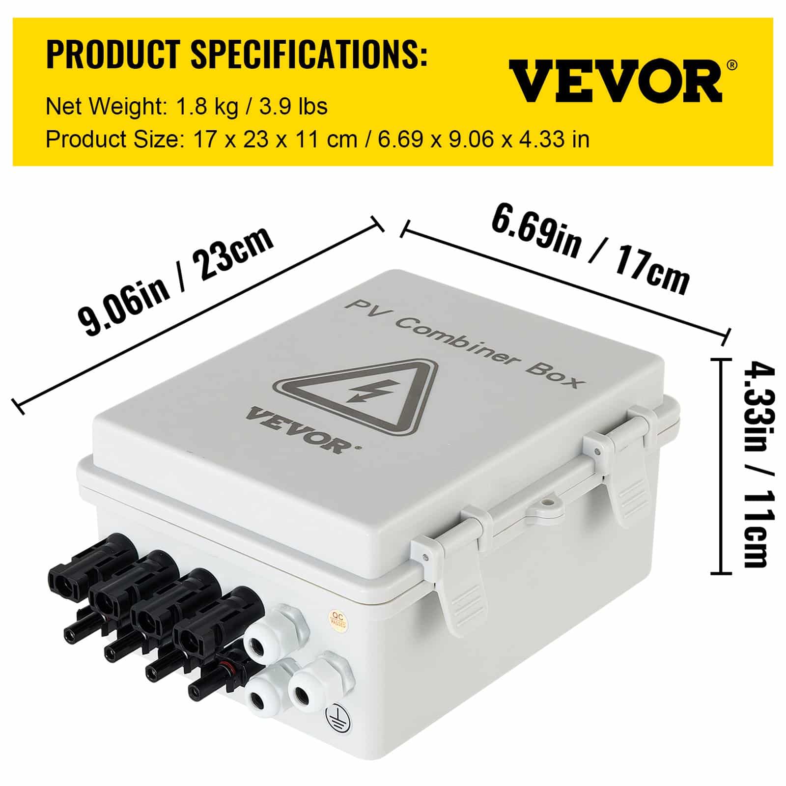 VEVOR 4-String PV Combiner Box, 15A Fuses, 63A Breaker, IP65 Waterproof, Lightning Protection, for Grid/Off-Grid Solar Systems — изображение 7
