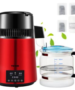VEVOR 4L Water Distiller, 1L/h, 750W Countertop Purifier with Timer, Dual Temp Display, Glass Carafe, Carbon Filters & Cleaner