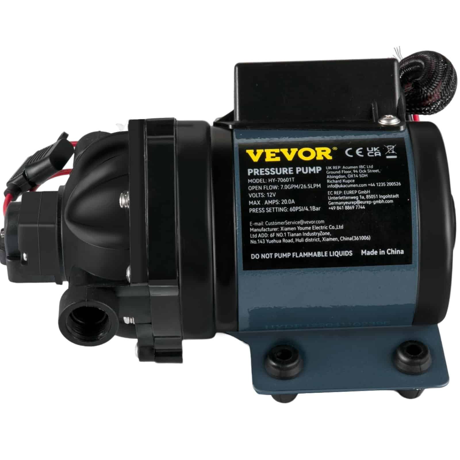 VEVOR 12V Self-Priming Washdown Water Pump 26 L/min 4 bar, 3 m Lift, Marine & RV Use, EPDM Valve, Saltwater Filter, Threaded Fittings - Зображення 12