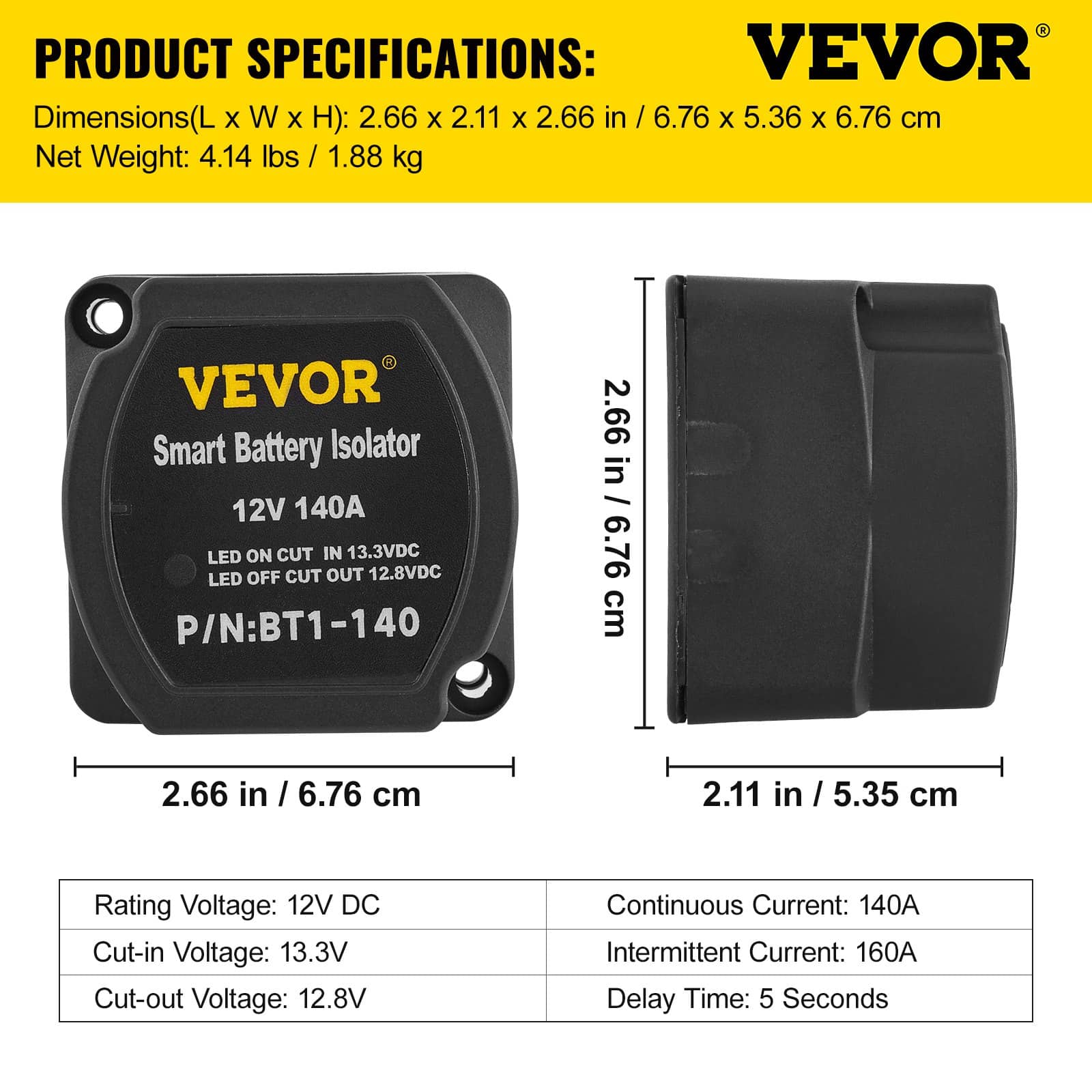 VEVOR 12V Dual Battery Isolator Kit with 140A VSR, IP65 Waterproof, 2m Cable – for RV, Marine, Car, Camper, Truck, Boat - Зображення 7