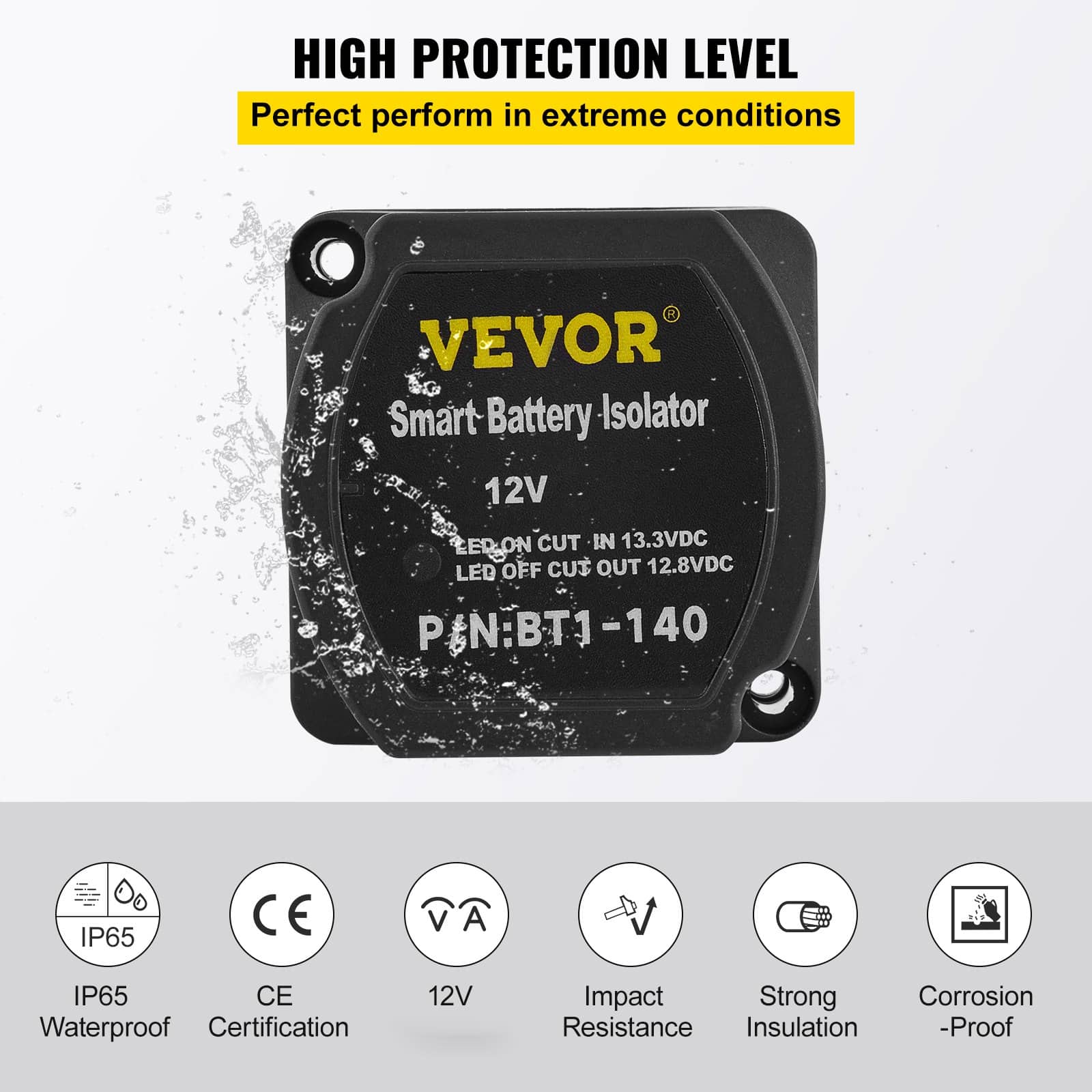 VEVOR 12V Split Charge Relay Kit, 4m Cable, Dual Battery Isolator with Voltage Sensing Relay, IP65 Waterproof for RV, Boat, Car, Camper - Зображення 5