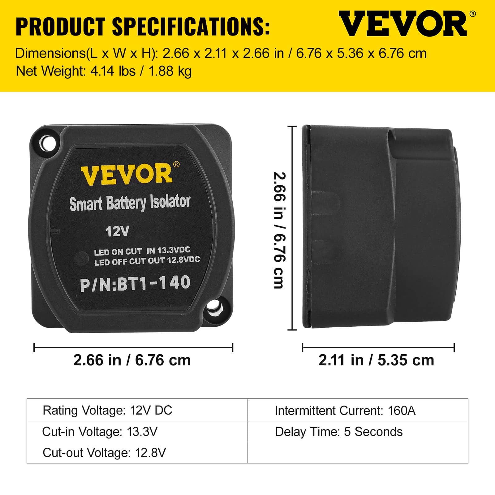 VEVOR 12V Split Charge Relay Kit, 4m Cable, Dual Battery Isolator with Voltage Sensing Relay, IP65 Waterproof for RV, Boat, Car, Camper - Зображення 7