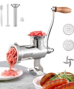VEVOR Manual Meat Grinder, 304 Stainless Steel Hand Crank Mincer with Clamp, 2 Plates, Blade, Sausage Attachment for Meat & Veggies