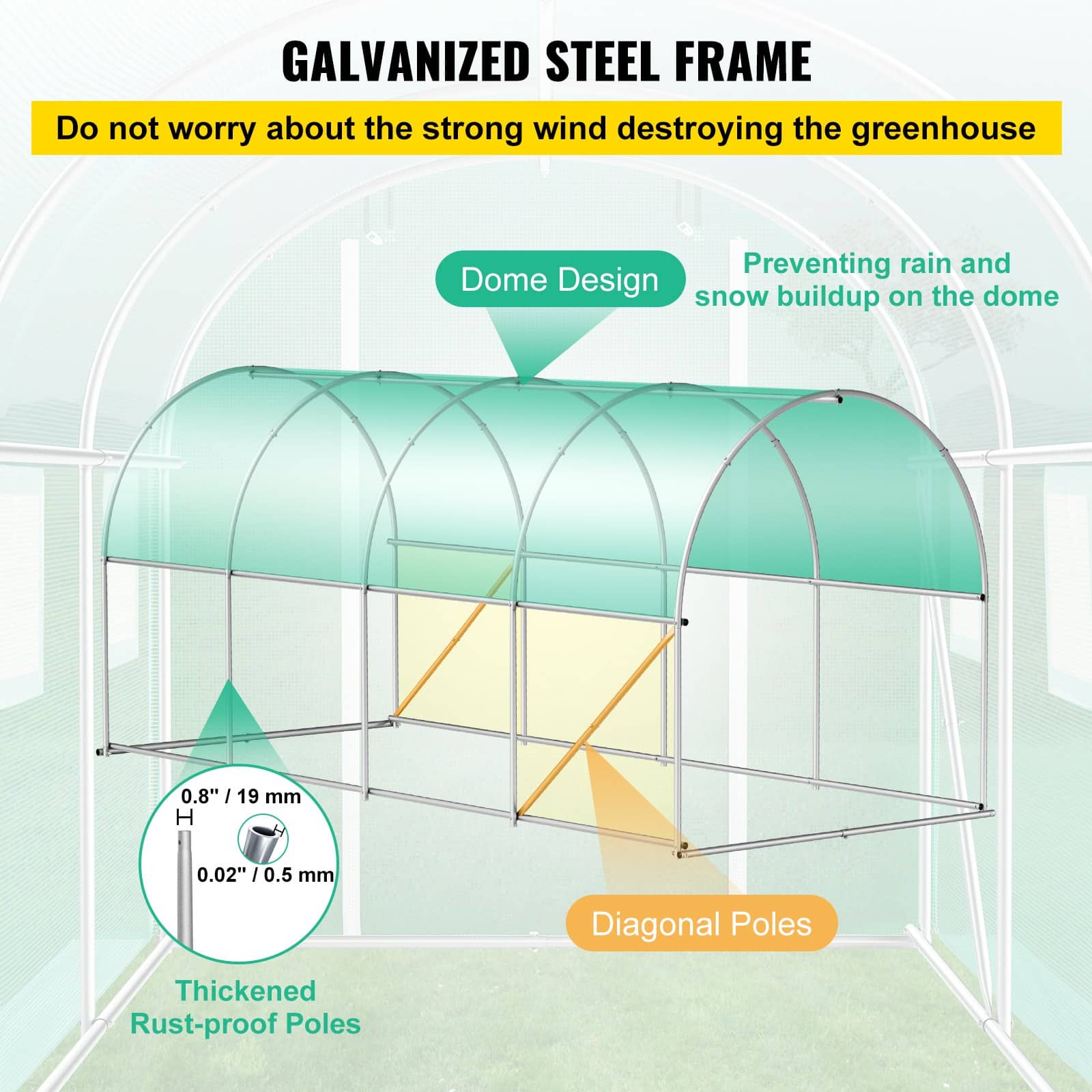 VEVOR Walk-in Tunnel Greenhouse 457x198x213 cm, PE Cover, Steel Frame, 2 Doors, 8 Windows, for Year-Round Gardening — изображение 3