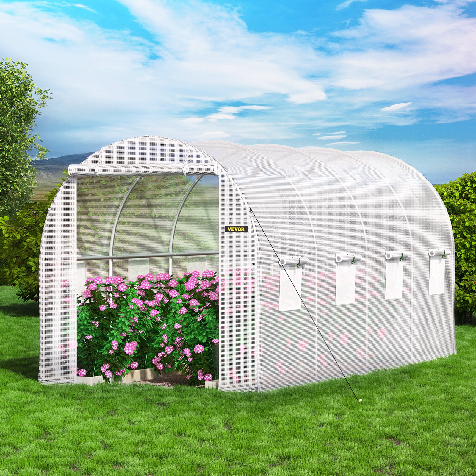 VEVOR Walk-in Tunnel Greenhouse 457x198x213 cm, PE Cover, Steel Frame, 2 Doors, 8 Windows, for Year-Round Gardening — изображение 8