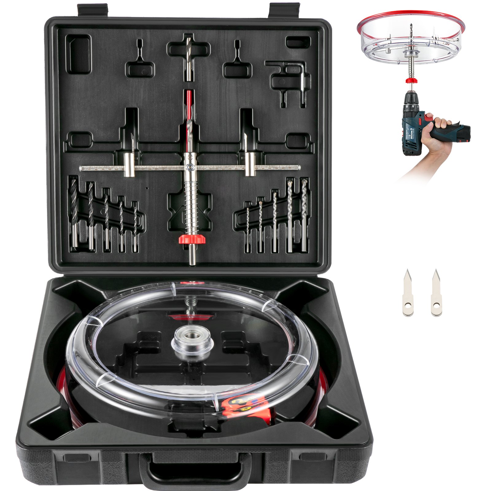 VEVOR Adjustable Hole Saw Cutter Kit 40–300 mm with Dust Shield, Drill Bits & Case for Lights, Speakers, Vent Holes