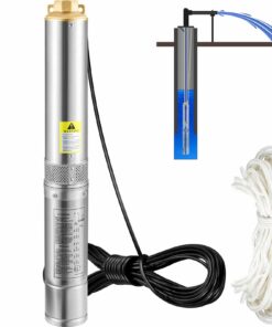 Погружной глубинный скважинный насос VEVOR 750W, 230В, 105Л/мин, 62м Головка, IP68, 8,9 см SS, 20м шнур, устойчивый к песку, для домашнего и промышленного использования