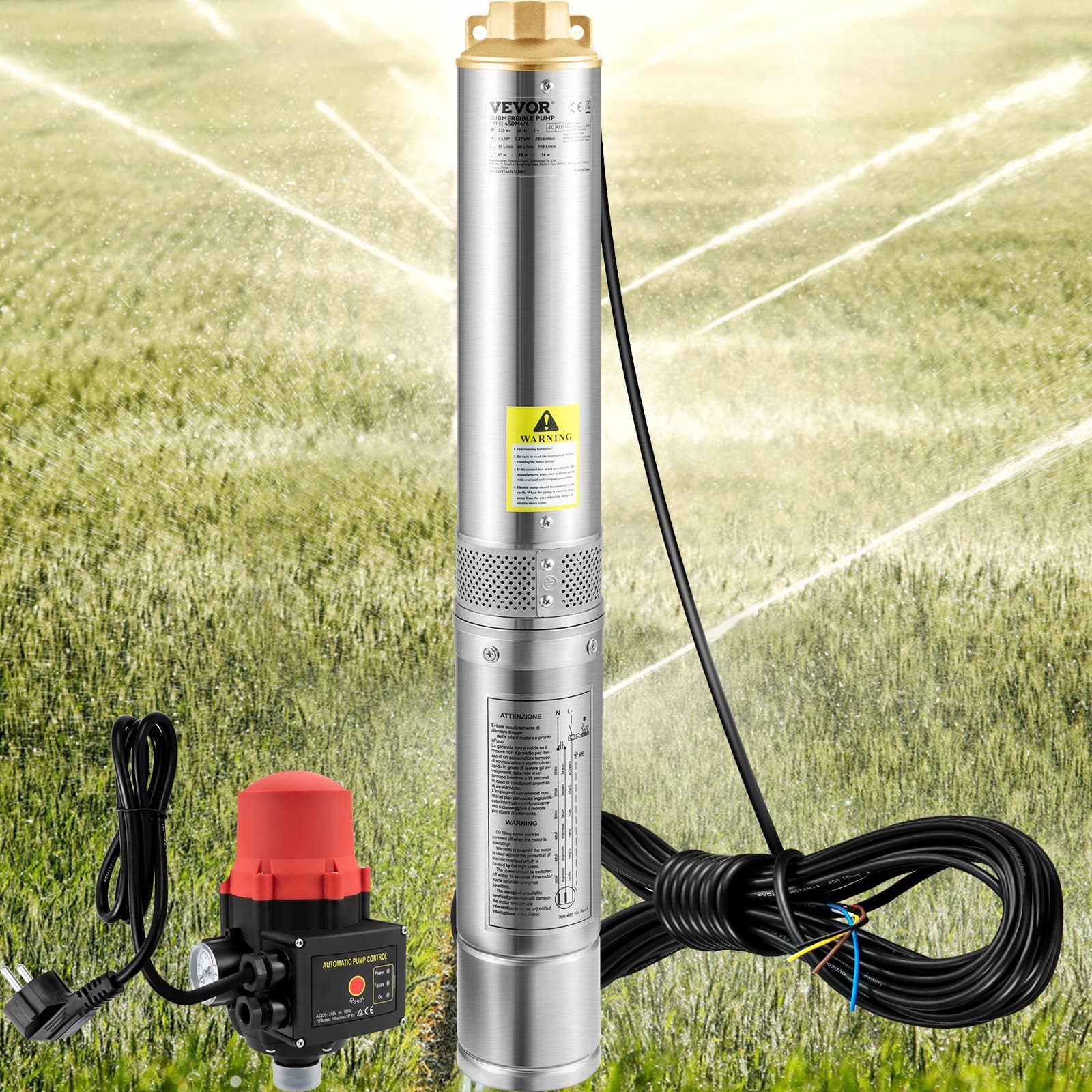 VEVOR 550W Deep Well Submersible Pump, 230V, 50L/min, 89m Head, 20m Cable, Stainless Steel, Auto Pressure Switch, IP68 Waterproof - Image 8