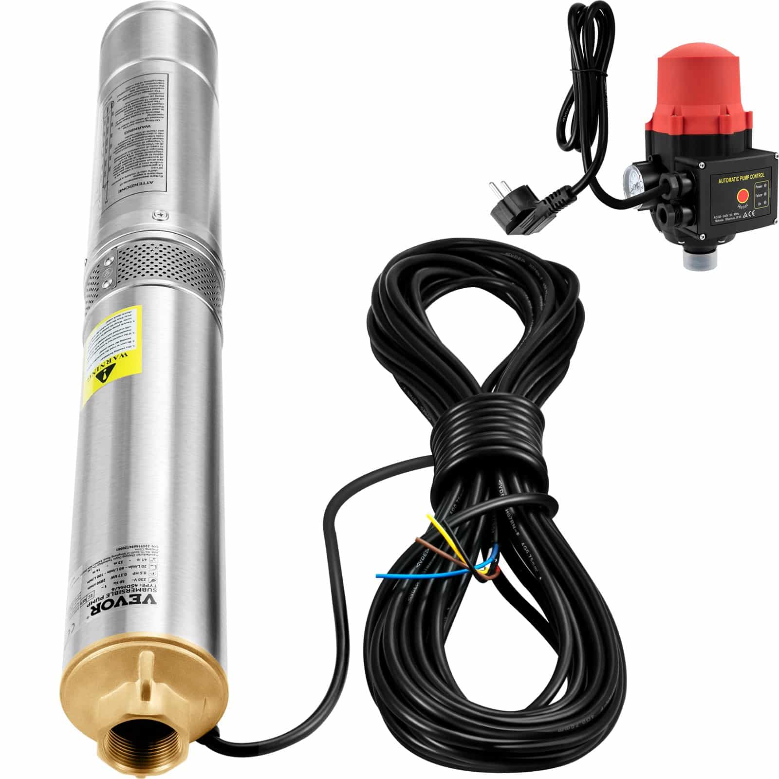 VEVOR 550W Deep Well Submersible Pump, 230V, 50L/min, 89m Head, 20m Cable, Stainless Steel, Auto Pressure Switch, IP68 Waterproof - Image 9