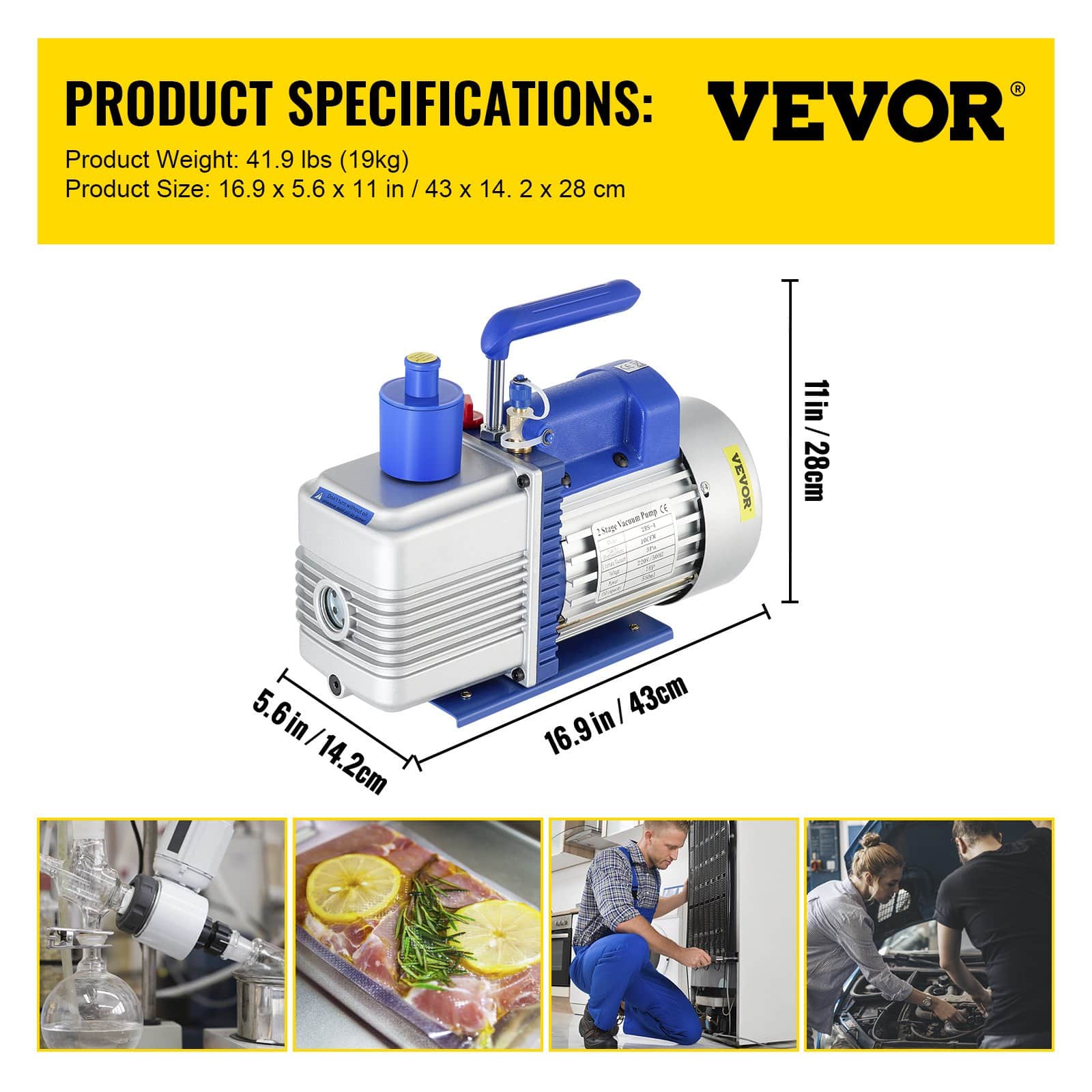 VEVOR 10 CFM 1 HP Two-Stage Rotary Vane Vacuum Pump, 220V, 5 Pa, Oil 550 ml, for HVAC, Auto AC, Food, Wine, Blue - Pilt 7
