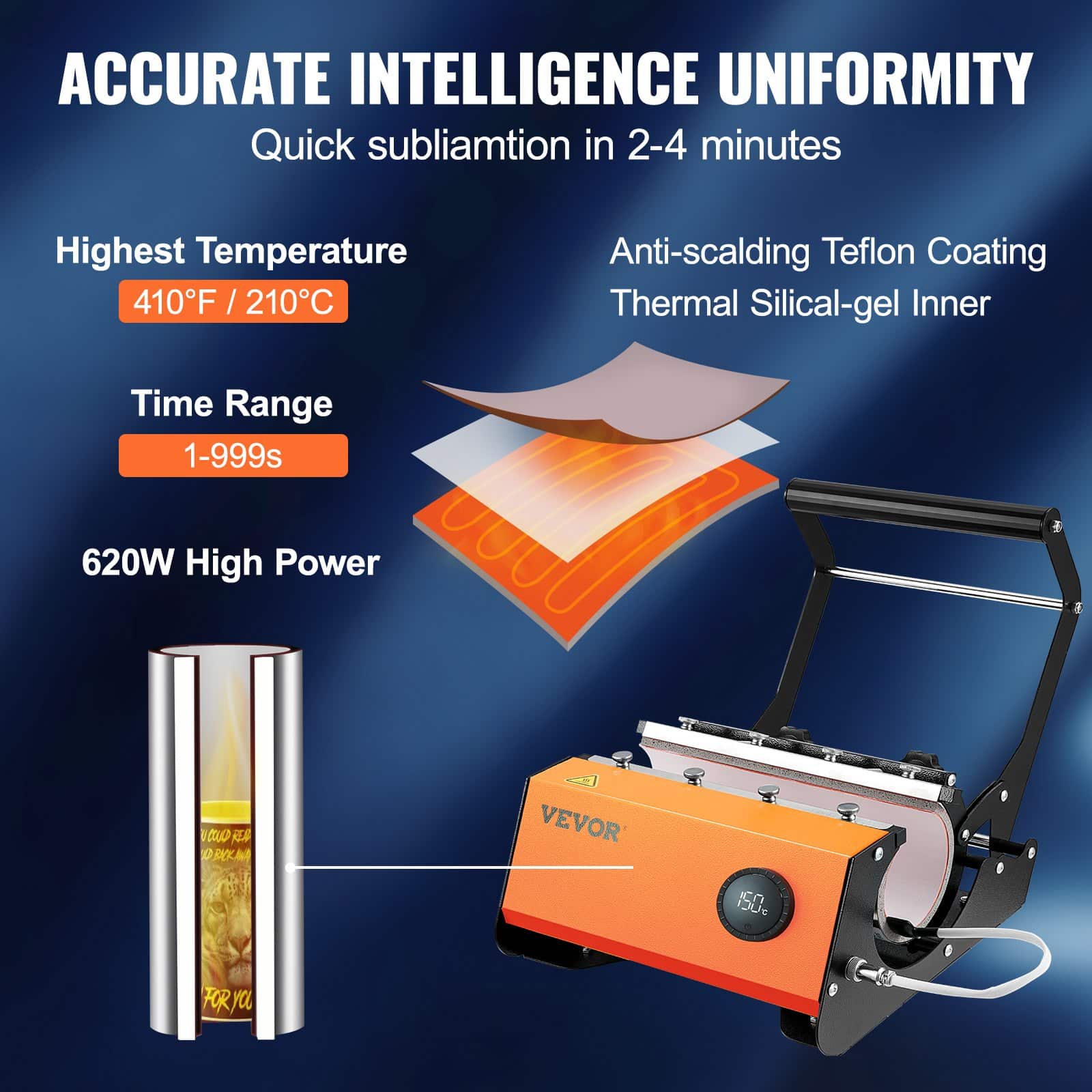 VEVOR Mug Heat Press 850.5g – Sublimation Tumbler Heat Press for 11–30oz Ceramic, Glass, Steel Mugs with Gloves & Tape — изображение 5