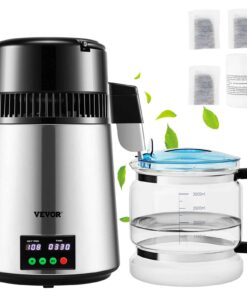 VEVOR 4L Water Distiller with Timing & Temp Display, 1L/h Output, Stainless Steel & Glass, Silver