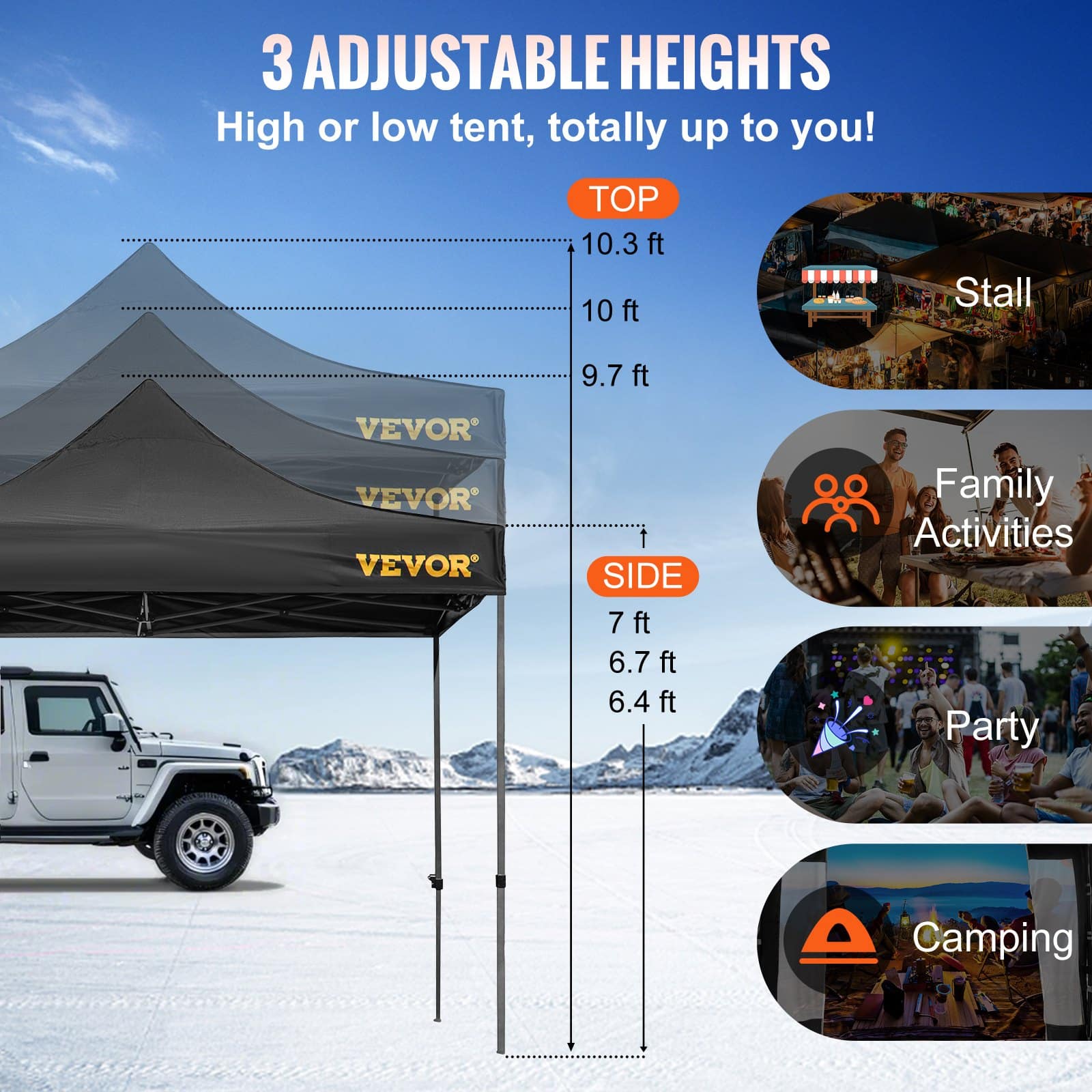 VEVOR 3x3 m Pop Up Canopy Tent with Removable PVC Sidewalls, UV & Waterproof Gazebo with Wheeled Bag for Outdoor Use, Black - Зображення 4