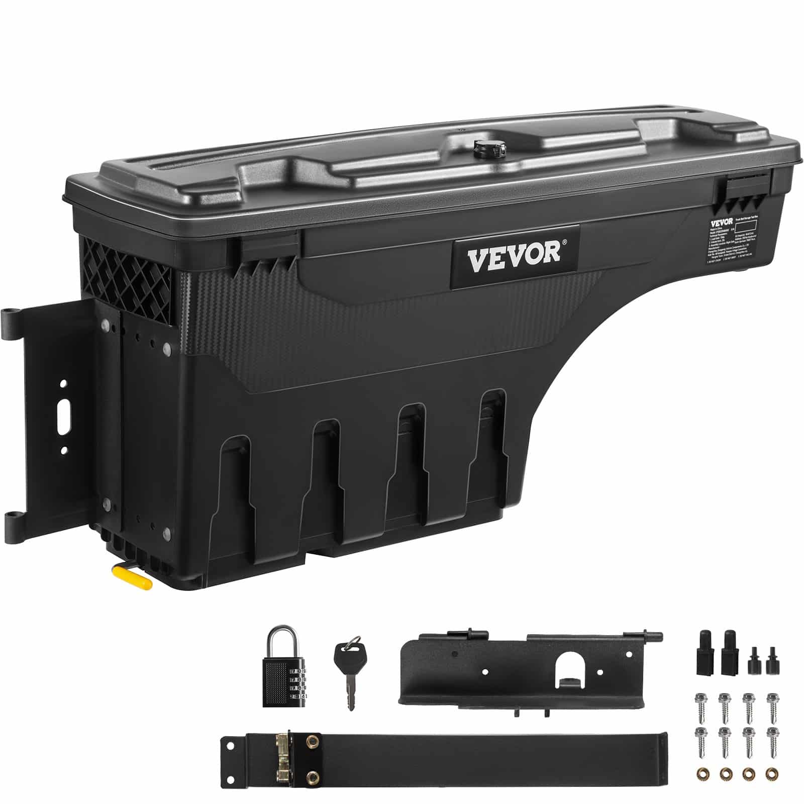 VEVOR Lockable Truck Bed Tool Box 25L, Waterproof ABS Storage for Tundra 2007–2021, Driver Side, with Padlock, Black